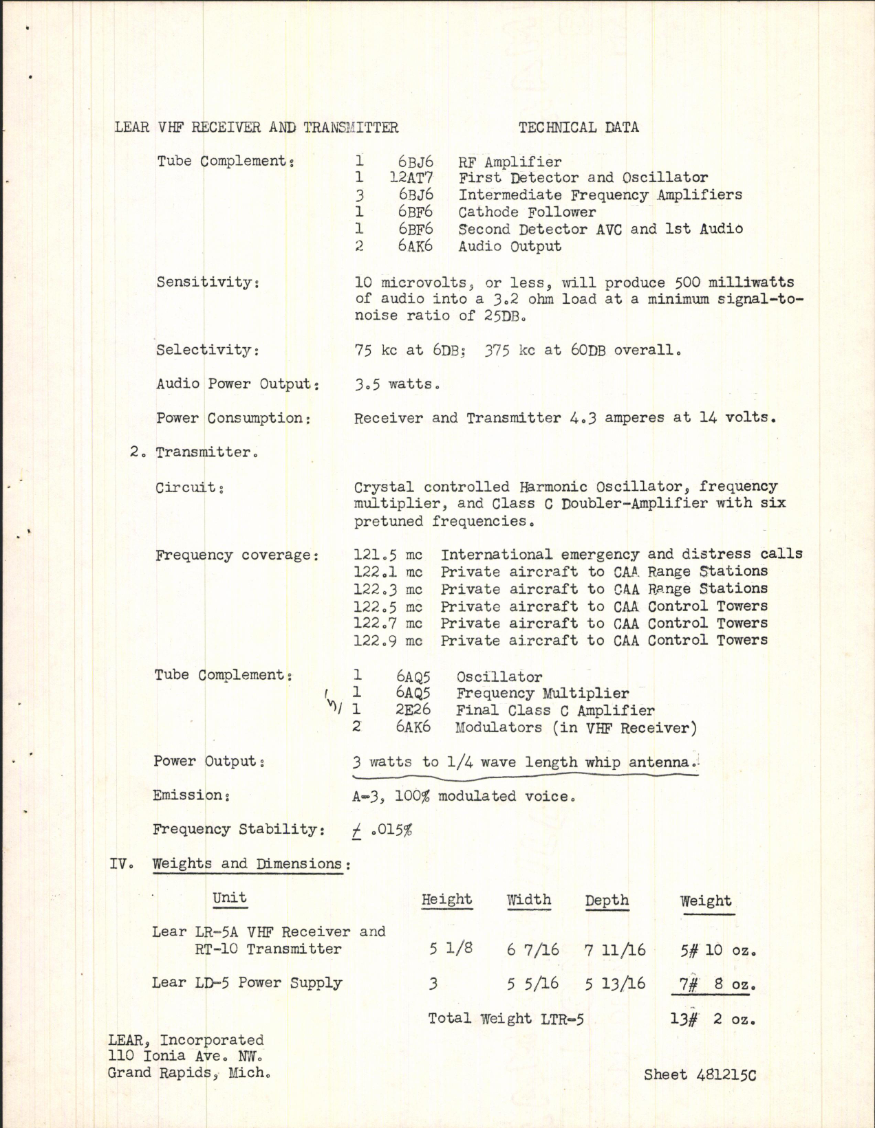 Sample page 3 from AirCorps Library document: Technical Data for Lear VHF Transmitter and Receiver Model LTR-5