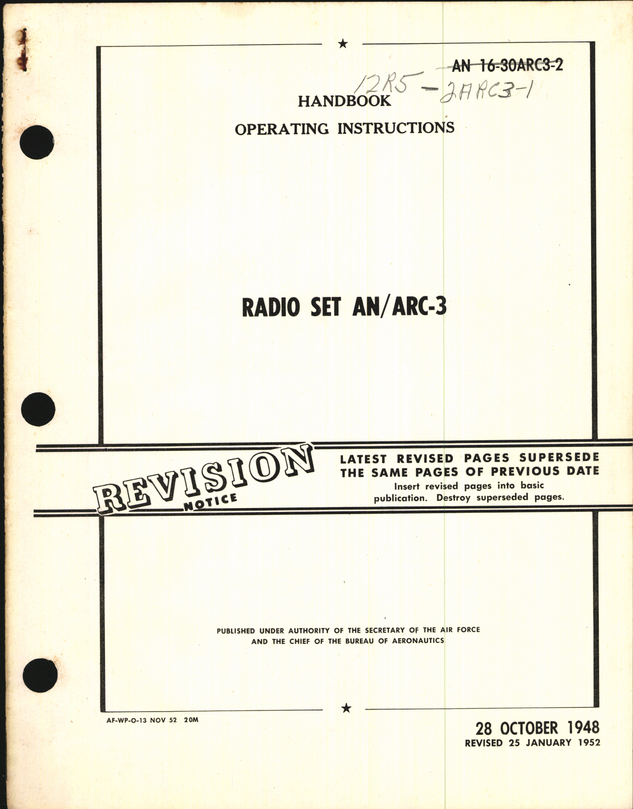 Sample page 1 from AirCorps Library document: Operating Instructions for Radio Set AN/ARC-3