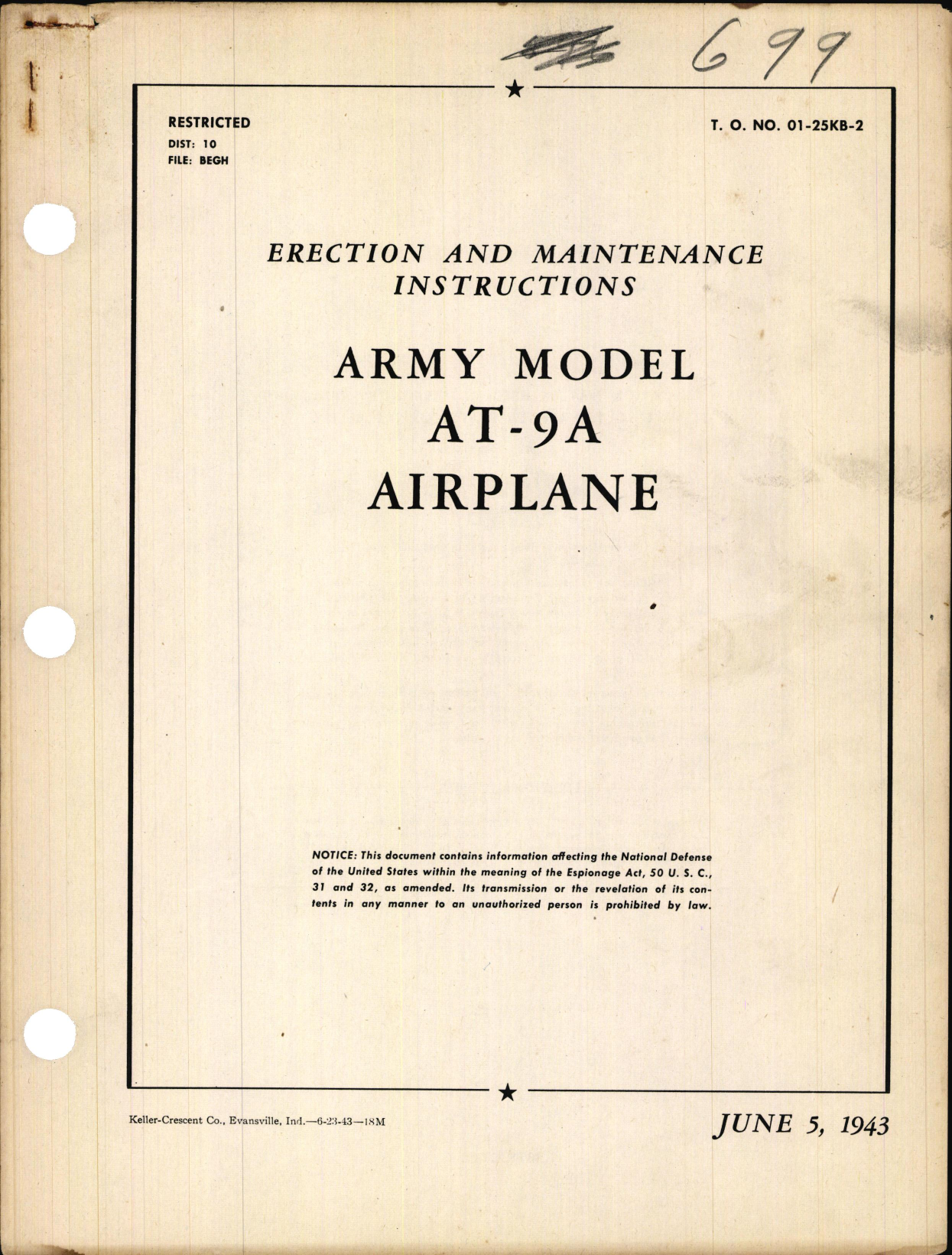 Sample page 1 from AirCorps Library document: Erection & Maintenance Instructions for Army Model AT-9A Airplane