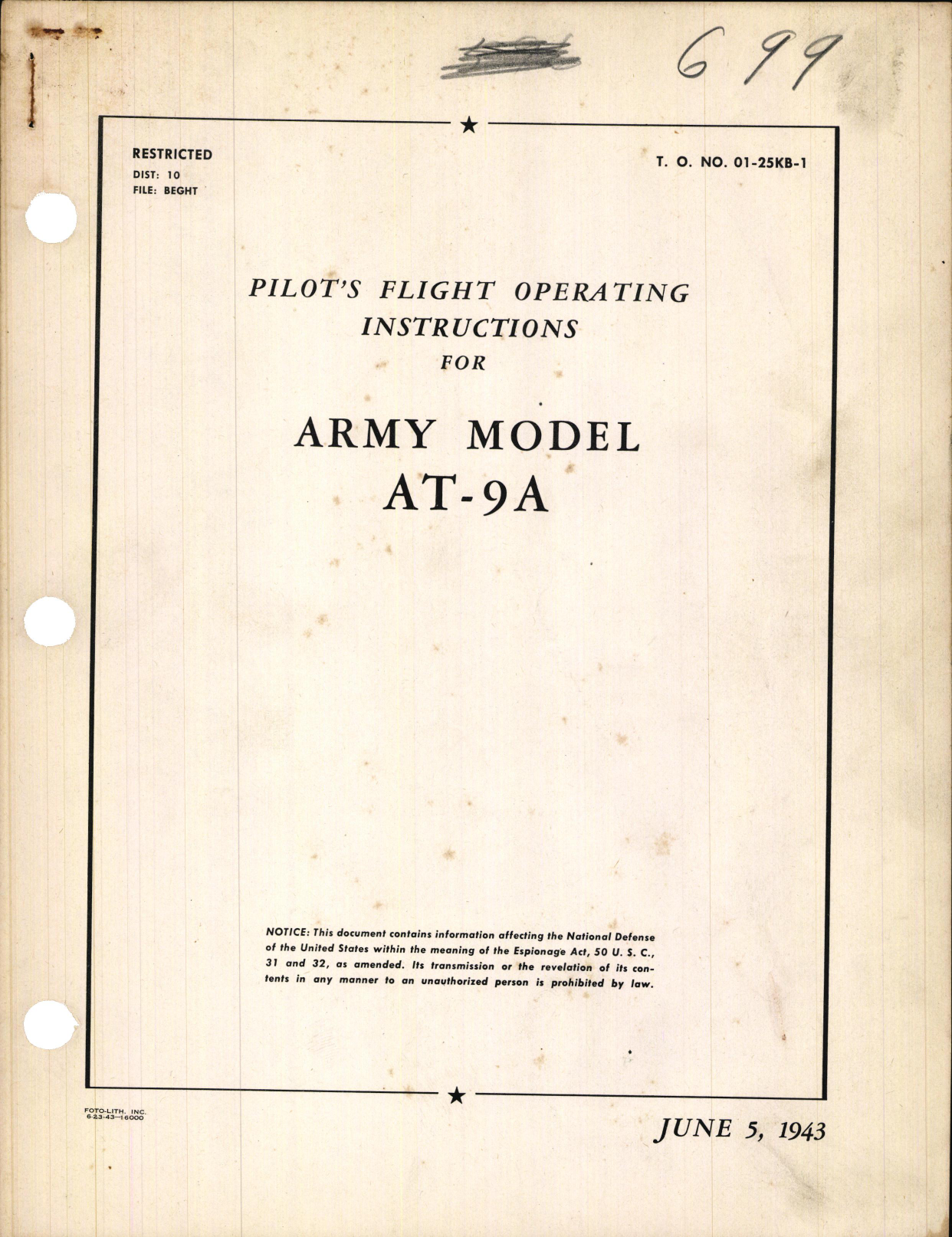 Sample page 1 from AirCorps Library document: Pilot's Flight Operating Instructions for Army Model AT-9A