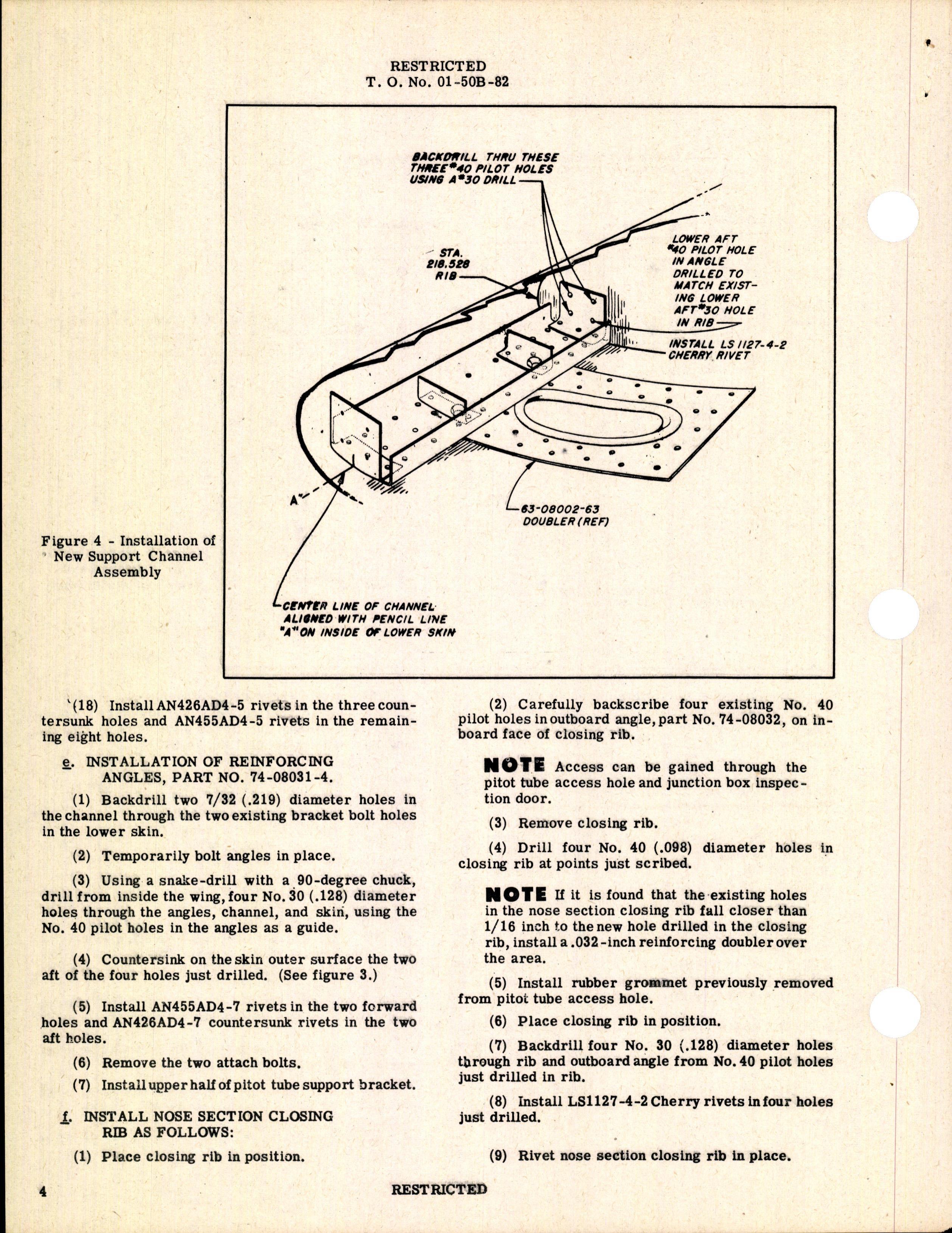 Sample page 4 from AirCorps Library document: Replacing Pitot Tube Support Channel - BT-13, BT-13A, BT-13B, BT-15, SNV-1, and SNV-2