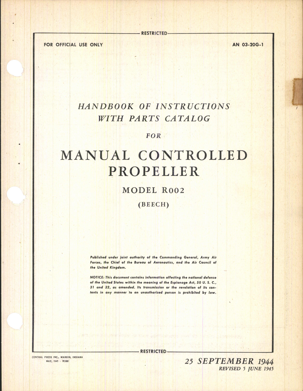 Sample page 3 from AirCorps Library document: Handbook of Instructions with Parts Catalog for Manual Controlled Propeller Model R002