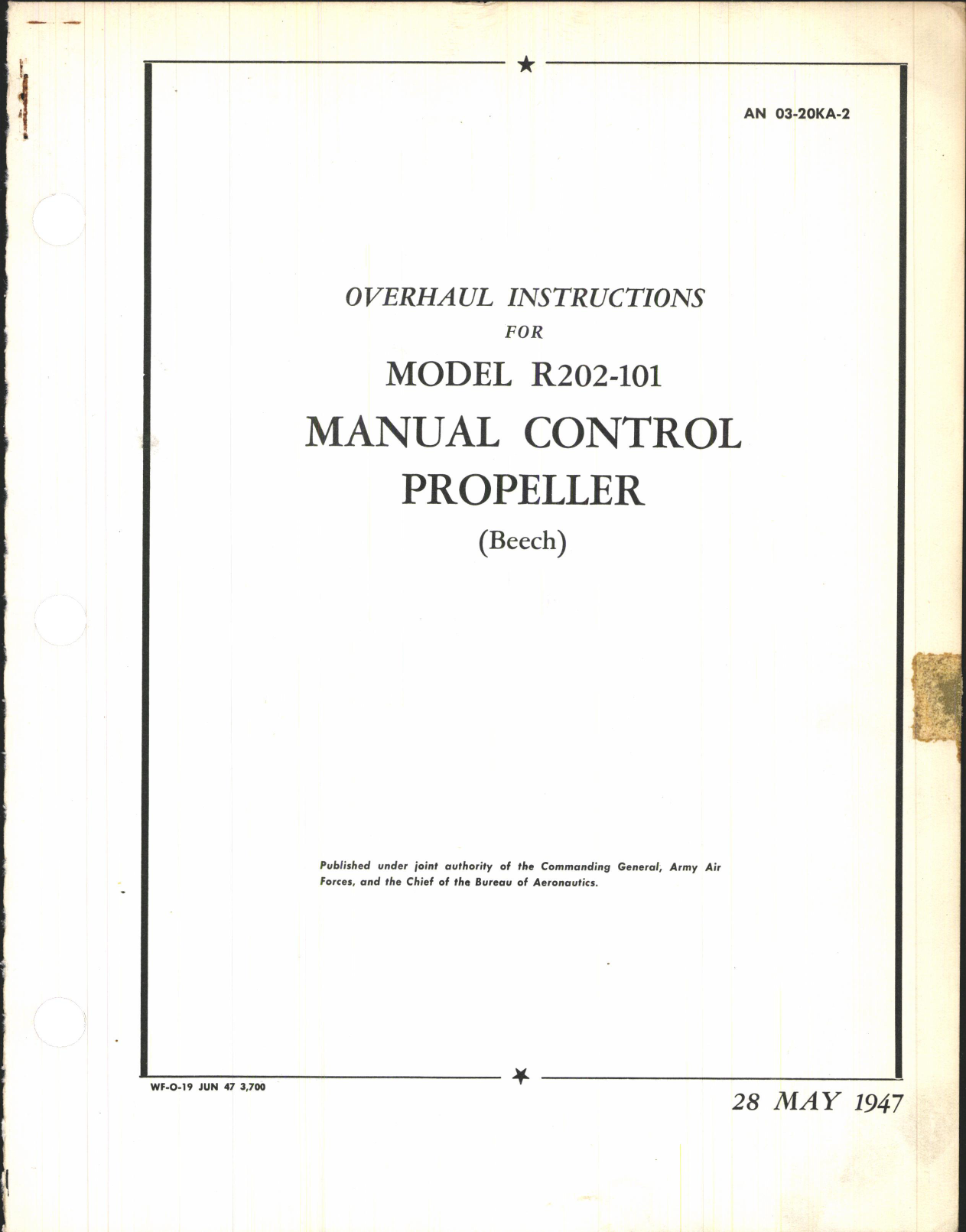 Sample page 1 from AirCorps Library document: Overhaul Instructions for Model R202-101 Manual Control Propeller