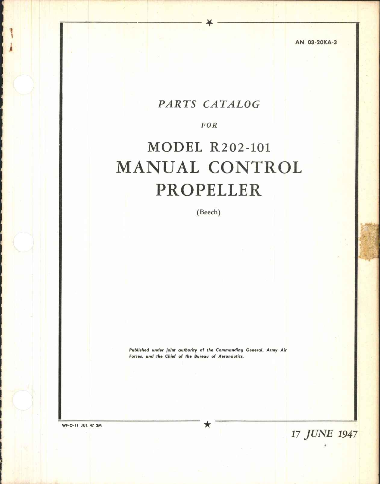Sample page 1 from AirCorps Library document: Parts Catalog For Model R202-101 Manual Control Propeller