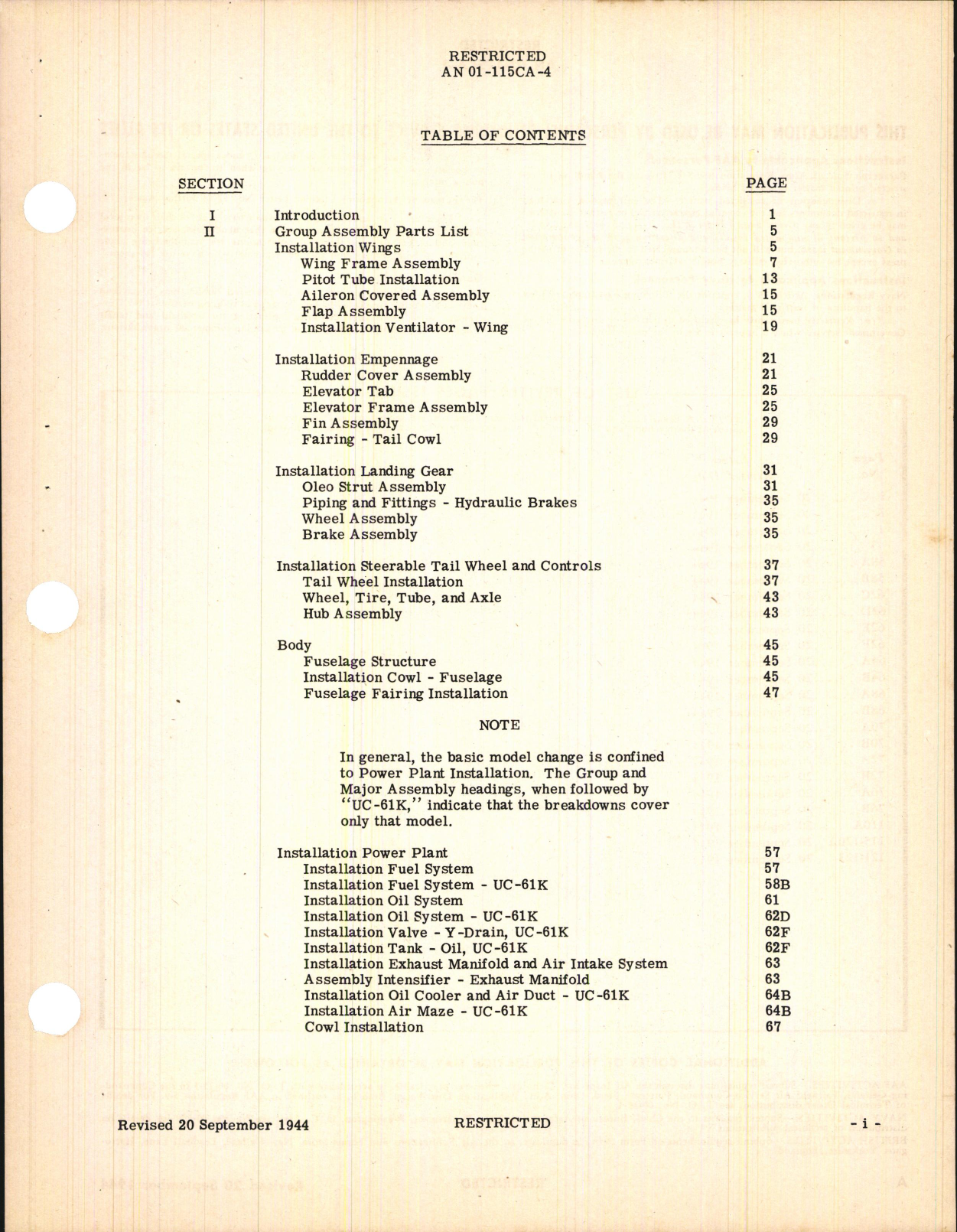 Sample page 3 from AirCorps Library document: Airplane Parts Catalog for UC-61A and UC-61K