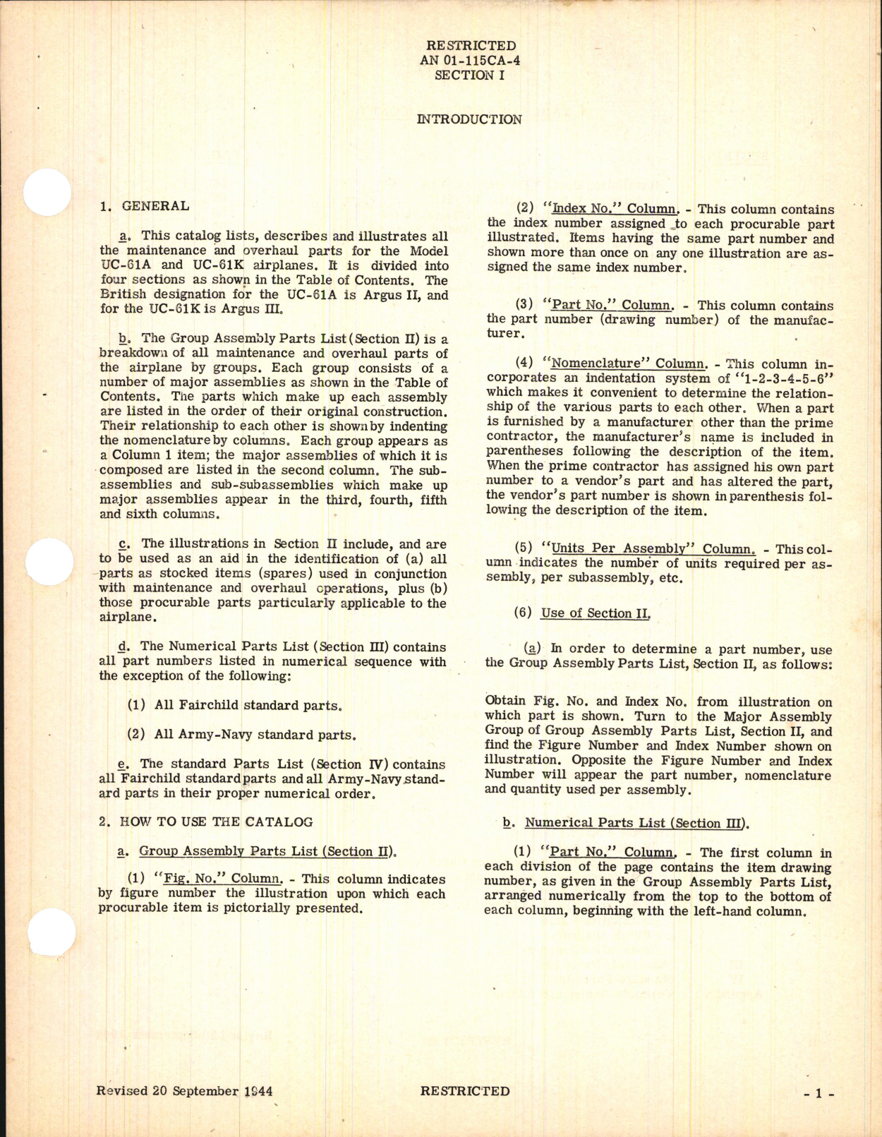 Sample page 5 from AirCorps Library document: Airplane Parts Catalog for UC-61A and UC-61K