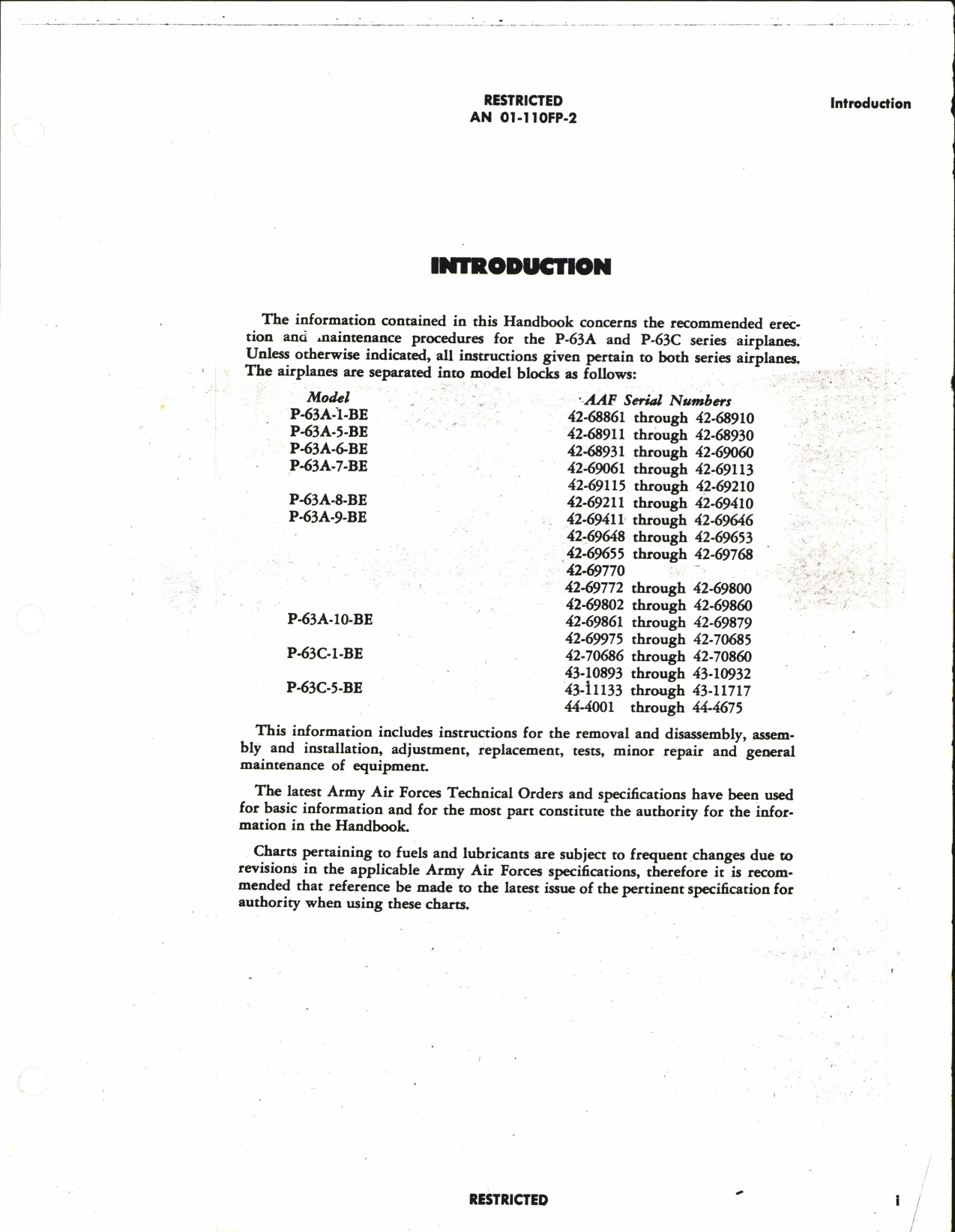 Sample page 3 from AirCorps Library document: Erection and Maintenance Instructions for Army Models P-63A and P-63C