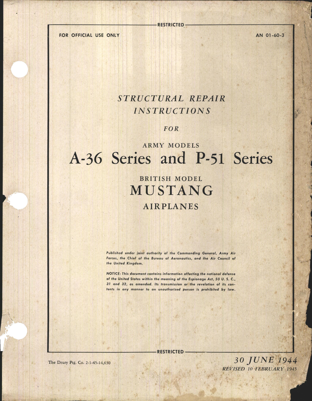 Sample page 1 from AirCorps Library document: Structural Repair Instructions for A-36 Series and P-51 Series
