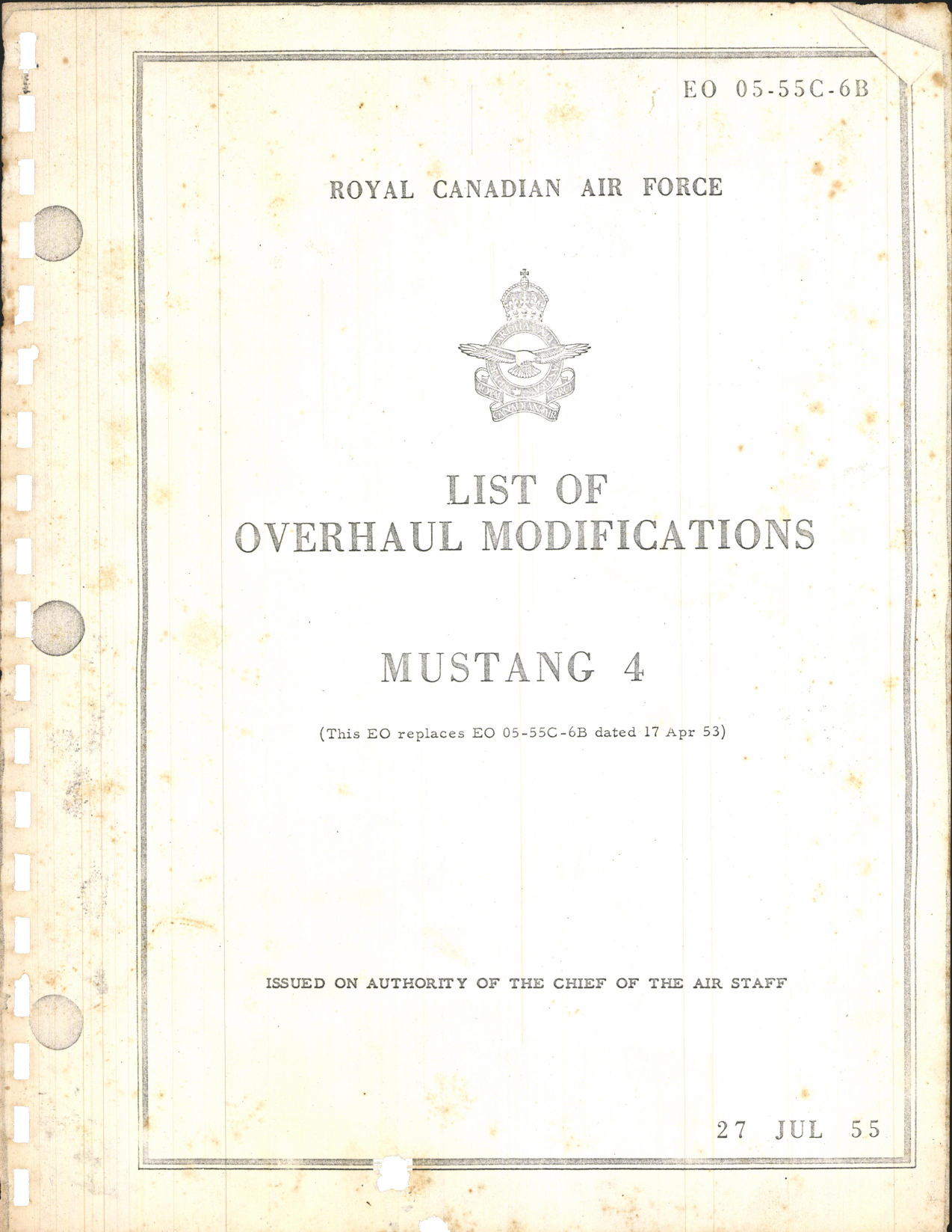 Sample page 1 from AirCorps Library document: List of Overhaul Modifications for Mustang 4