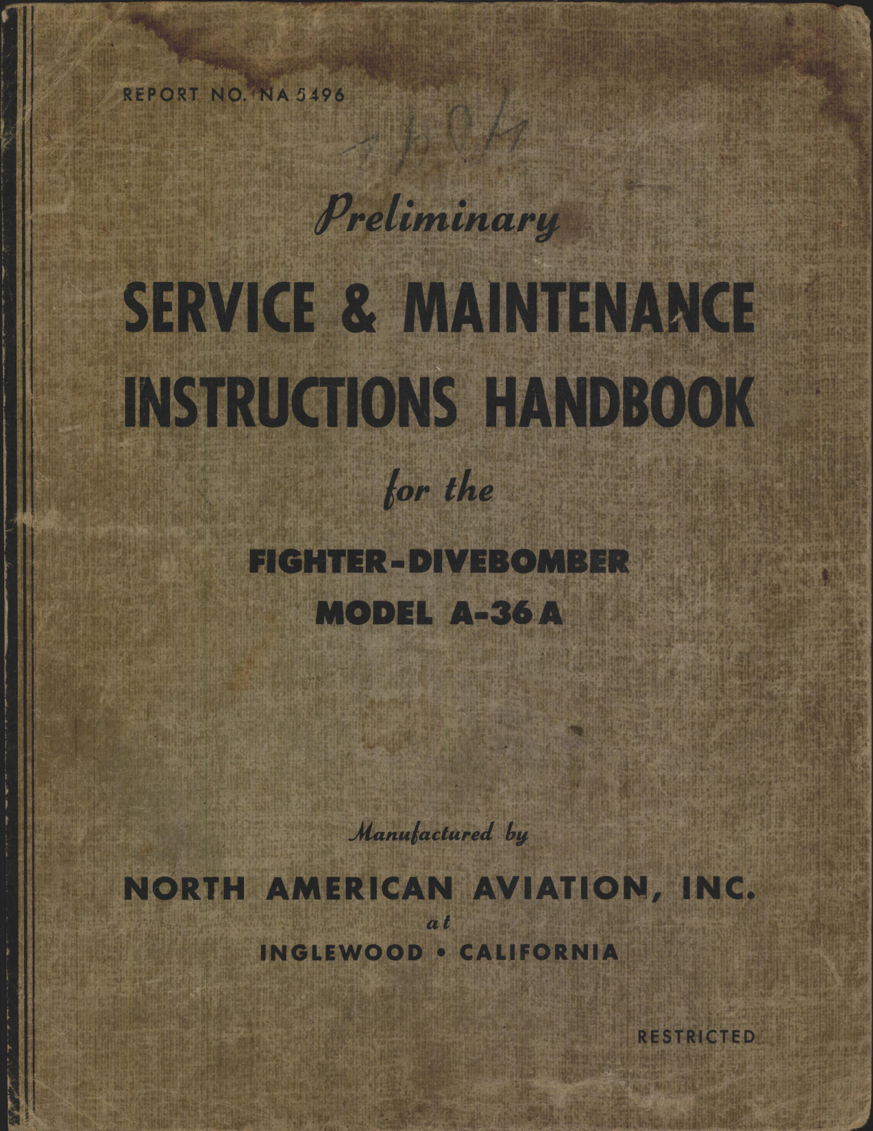 Sample page 1 from AirCorps Library document: Preliminary Service & Maintenance Instructions Handbook for the Fighter-Divebomber Model A-36A