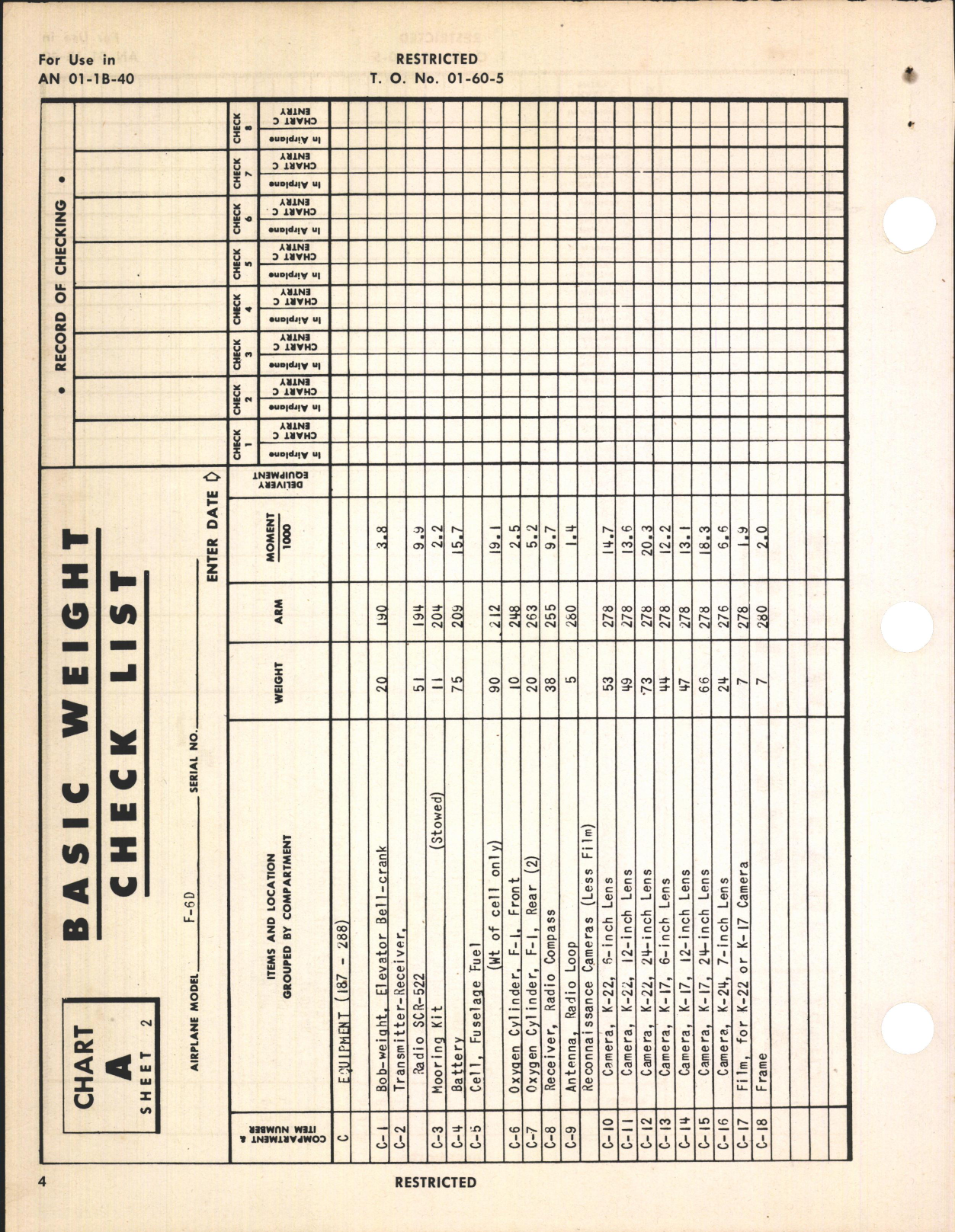 Sample page 6 from AirCorps Library document: Basic Weight Check List and Loading Data for the F-6D Airplane