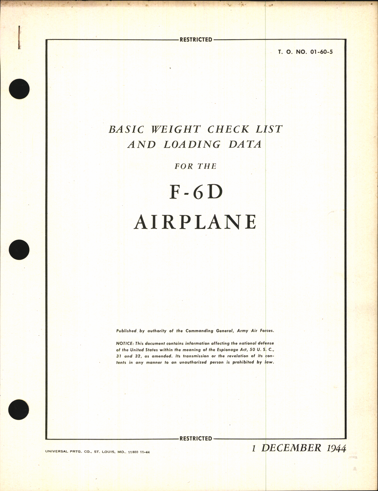 Sample page 1 from AirCorps Library document: Basic Weight Check List and Loading Data for F-6D Airplane
