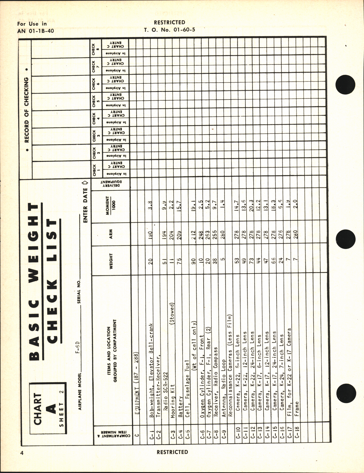 Sample page 6 from AirCorps Library document: Basic Weight Check List and Loading Data for F-6D Airplane