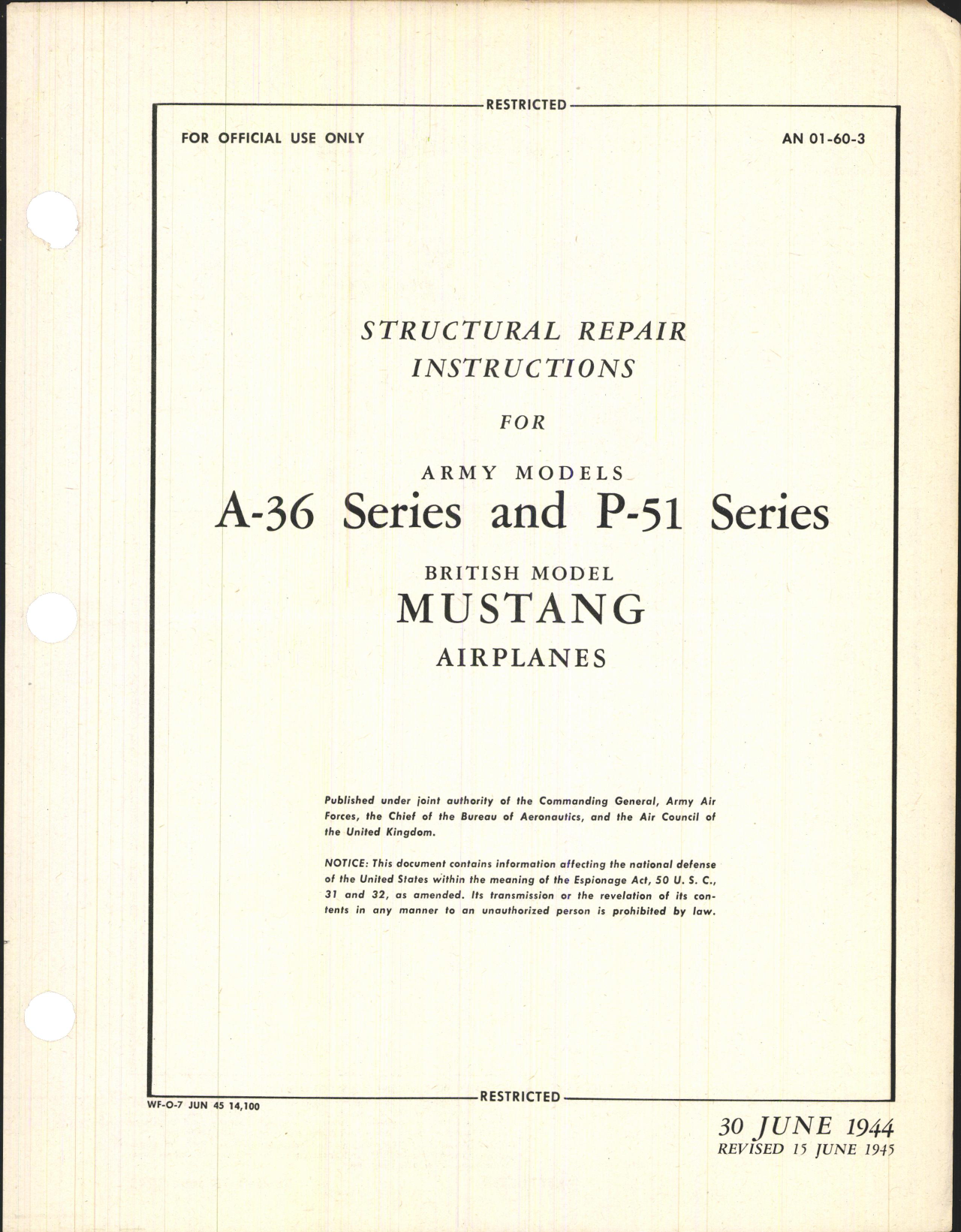 Sample page 1 from AirCorps Library document: Structural Repair Instructions for A-36 Series and P-51 Series