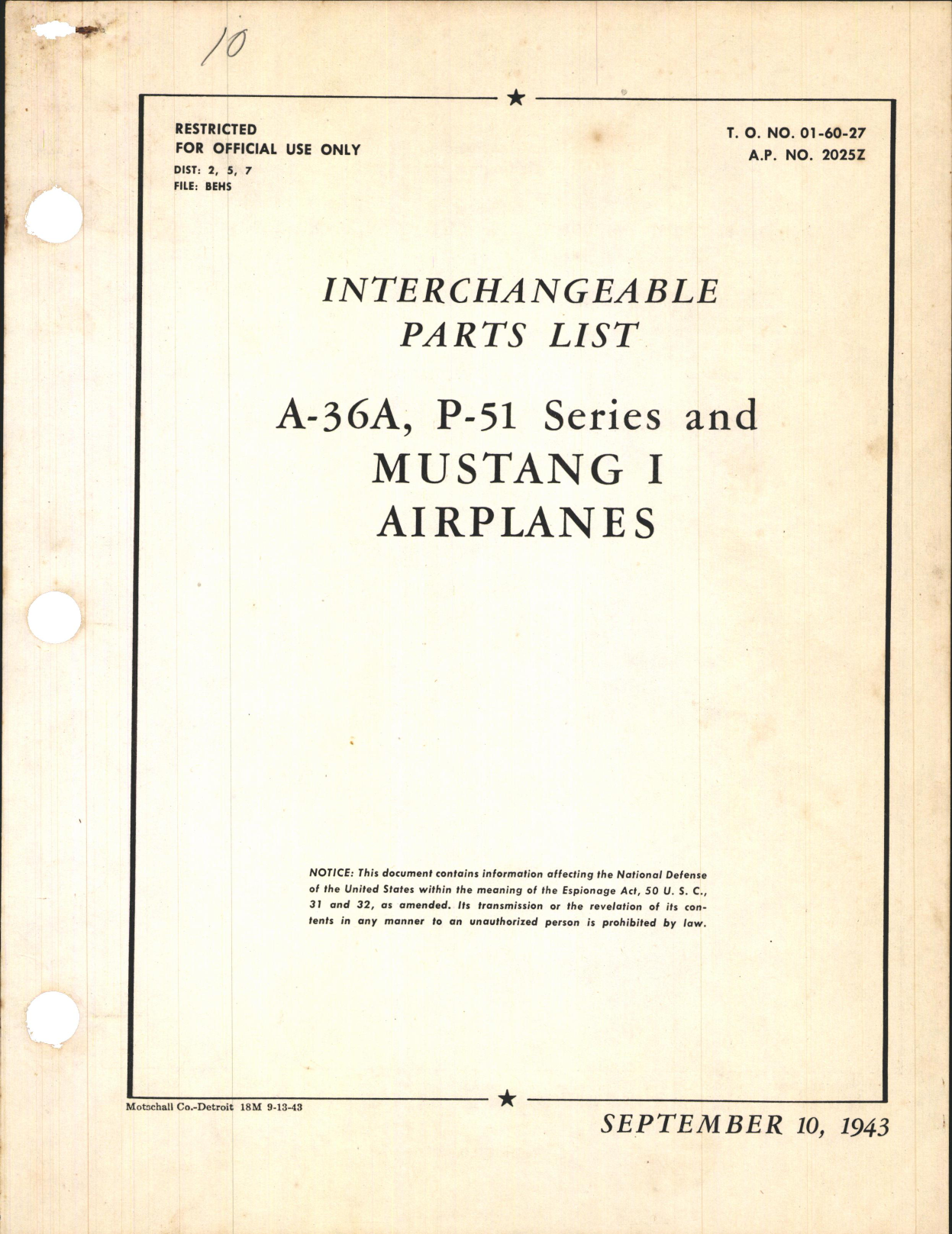 Sample page 1 from AirCorps Library document: Interchangeable Parts List for A-36A, P-51 Series, and Mustang I Airplanes