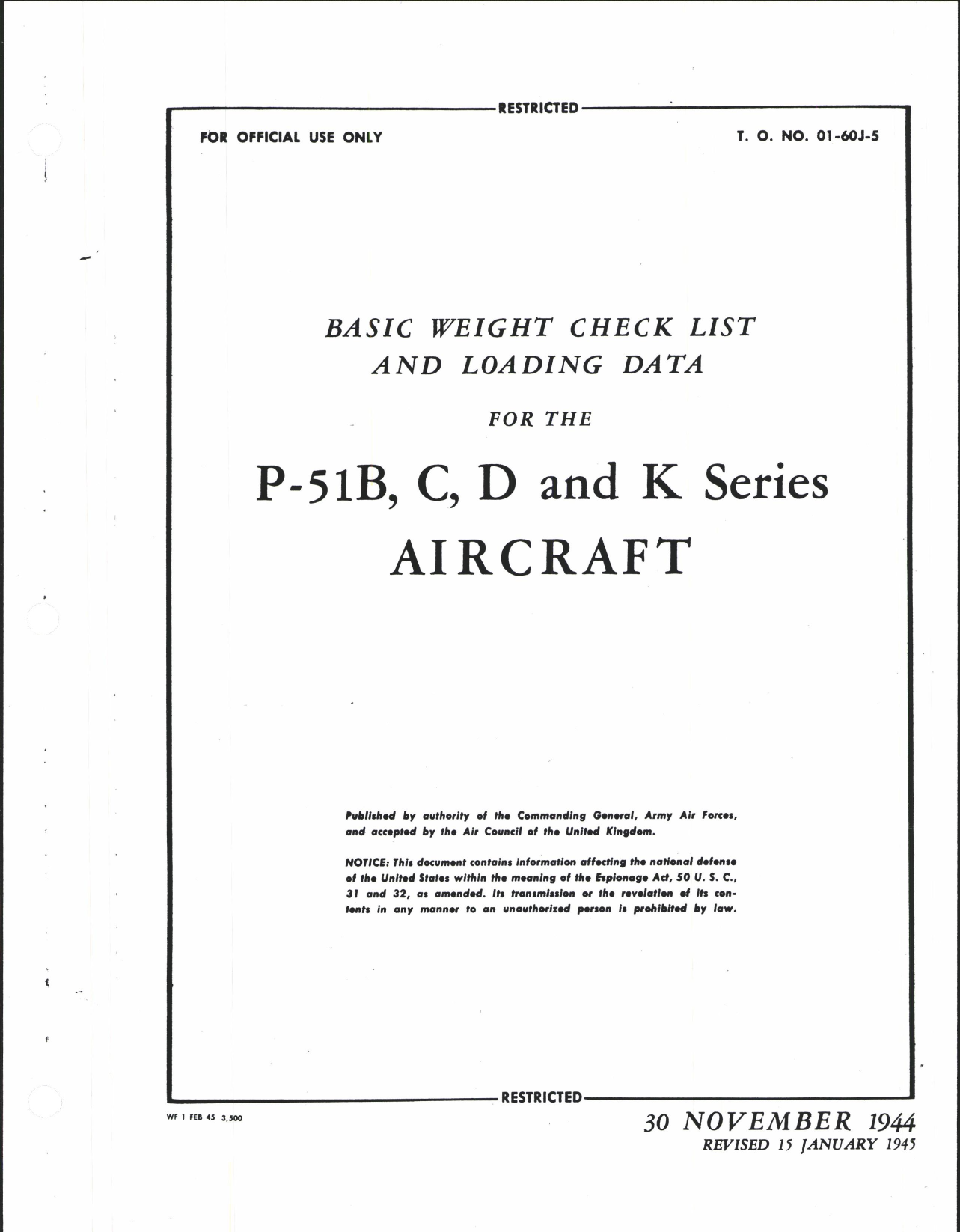 Sample page 1 from AirCorps Library document: Basic Weight Check List and Loading Data for P-51B, C, D, and K Series Aircraft
