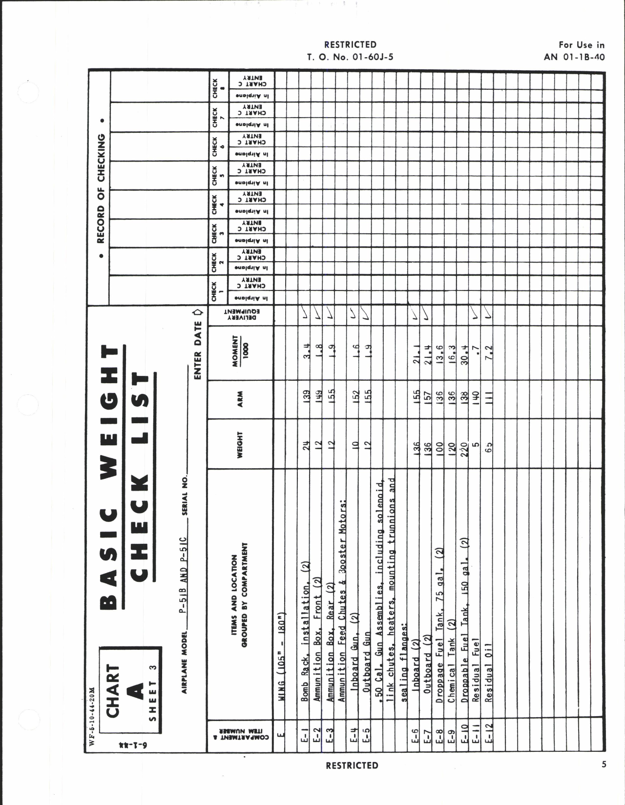 Sample page 7 from AirCorps Library document: Basic Weight Check List and Loading Data for P-51B, C, D, and K Series Aircraft