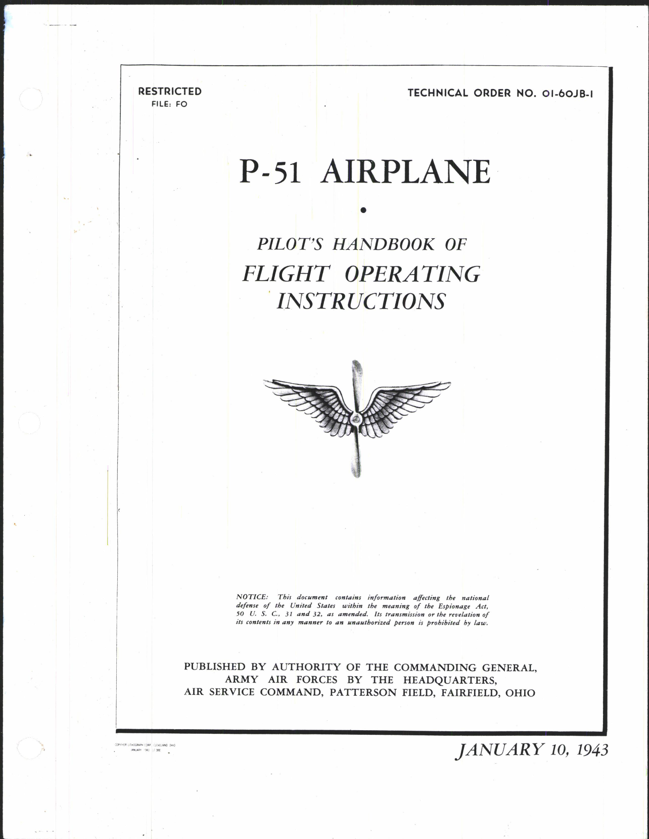 Sample page 1 from AirCorps Library document: Pilot's Handbook of Flight Operating Instructions for P-51 Airplane