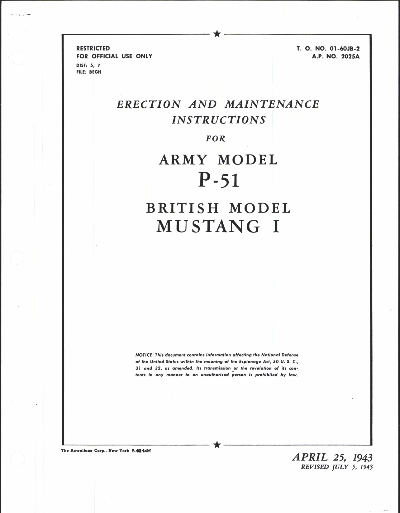 Sample page 1 from AirCorps Library document: Erection & Maintenance Instructions for P-51