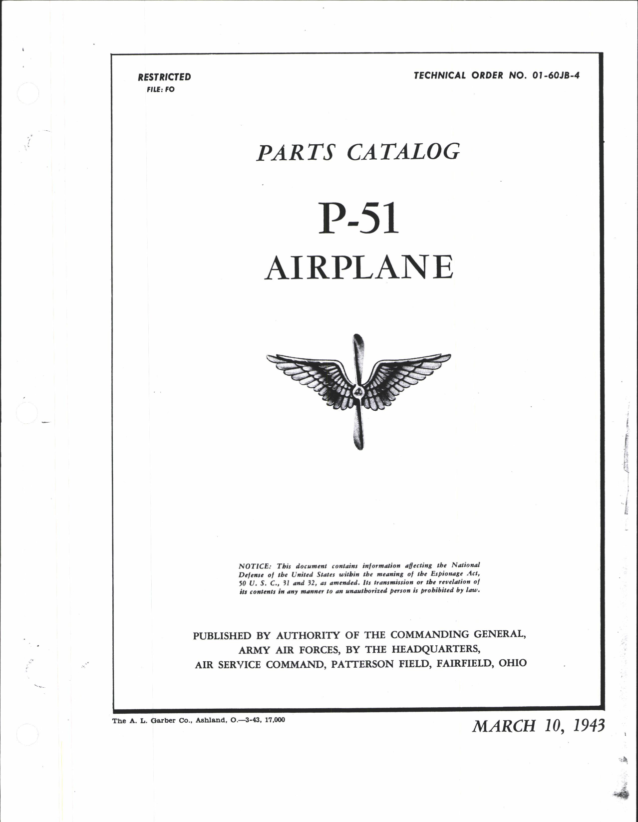 Sample page 1 from AirCorps Library document: Parts Catalog for P-51 Airplane