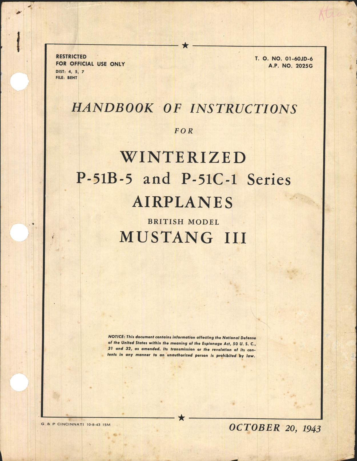 Sample page 1 from AirCorps Library document: Handbook of Instructions for Winterized P-51B-5 and P-51C-1 Series Airplanes