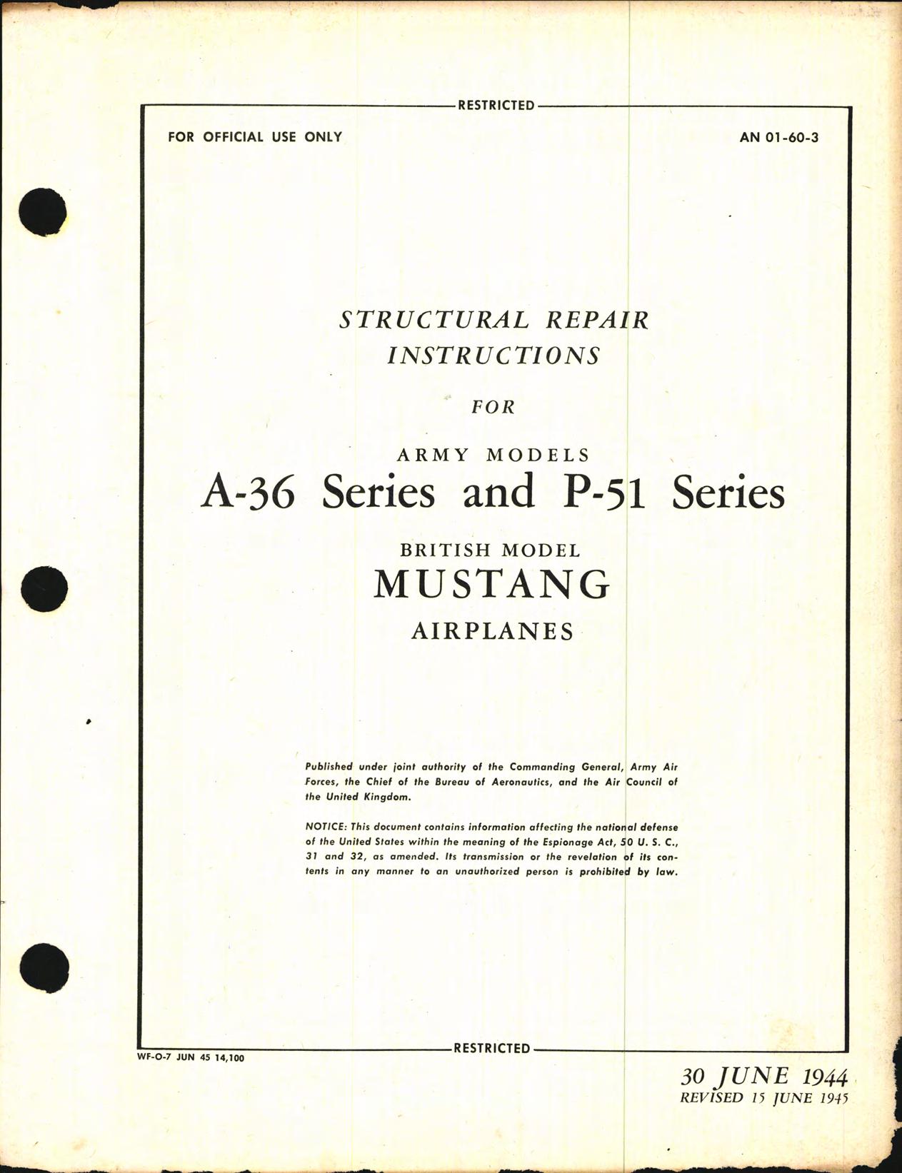 Sample page 1 from AirCorps Library document: Structural Repair Instructions for A-36 Series and P-51 Series