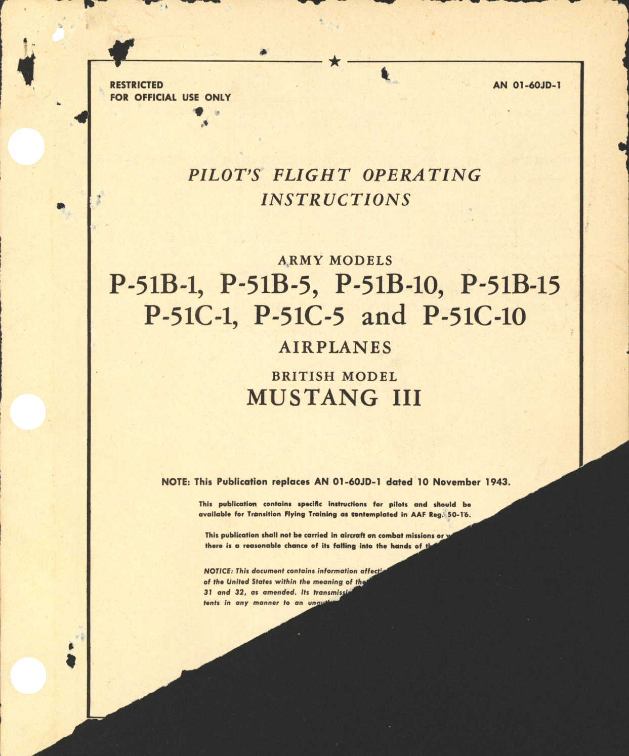 Sample page 1 from AirCorps Library document: Pilot's Flight Operating Instructions for P-51
