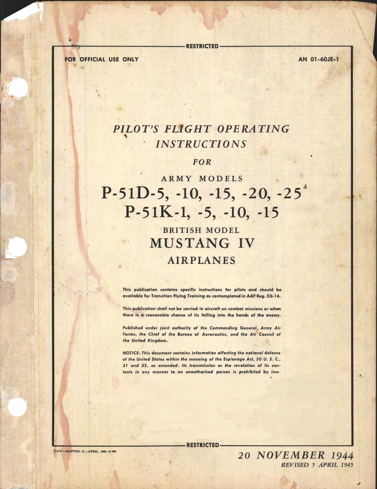 Sample page 1 from AirCorps Library document: Pilot's Flight Operating Instructions for P-51D and K
