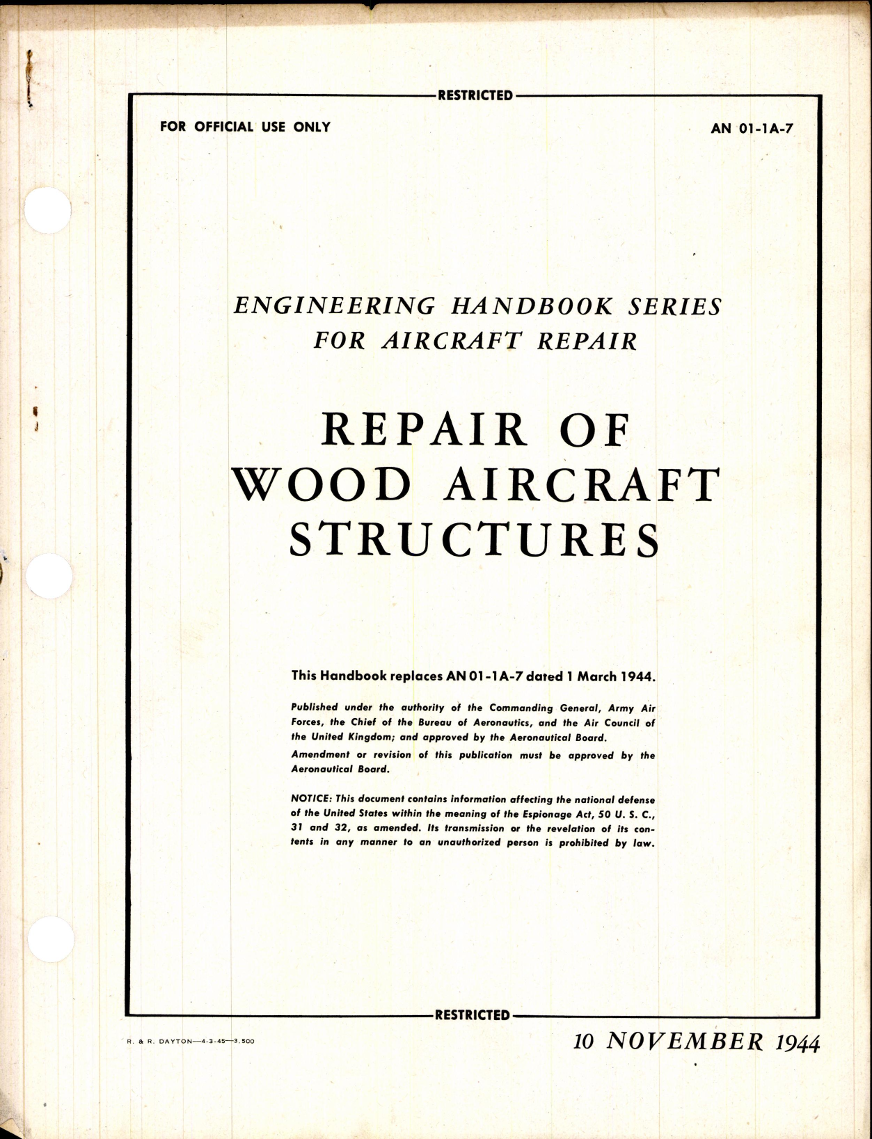 Sample page 1 from AirCorps Library document: Repair of Wood Aircraft Structures