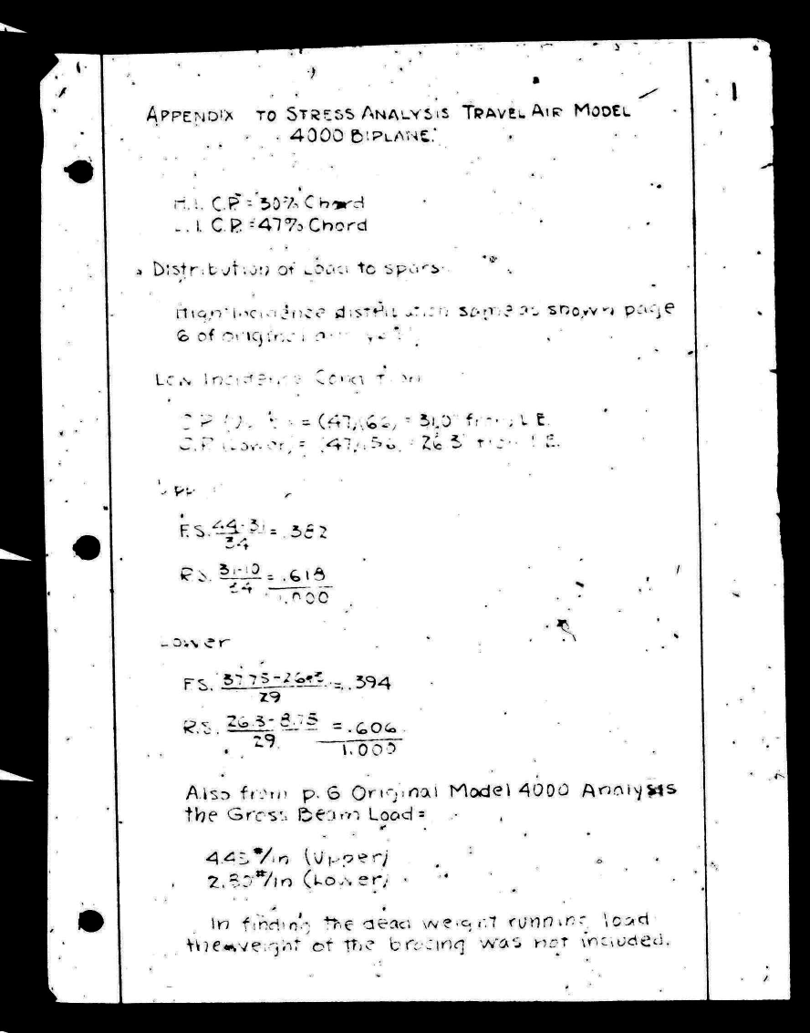 Sample page 1 from AirCorps Library document: Appendix To Stress Analysis for Travel Air Model 4000 Biplane