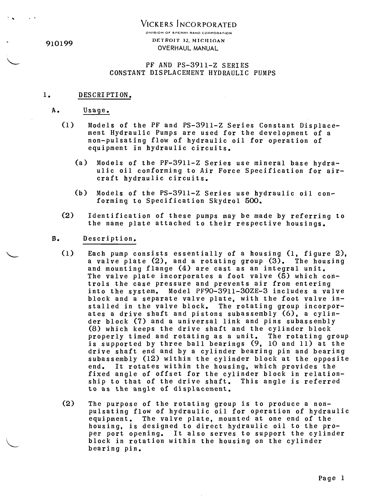 Sample page 5 from AirCorps Library document: Overhaul Manual for PF & PS17-3911 Series Constant Displacement Hydraulic Pumps 