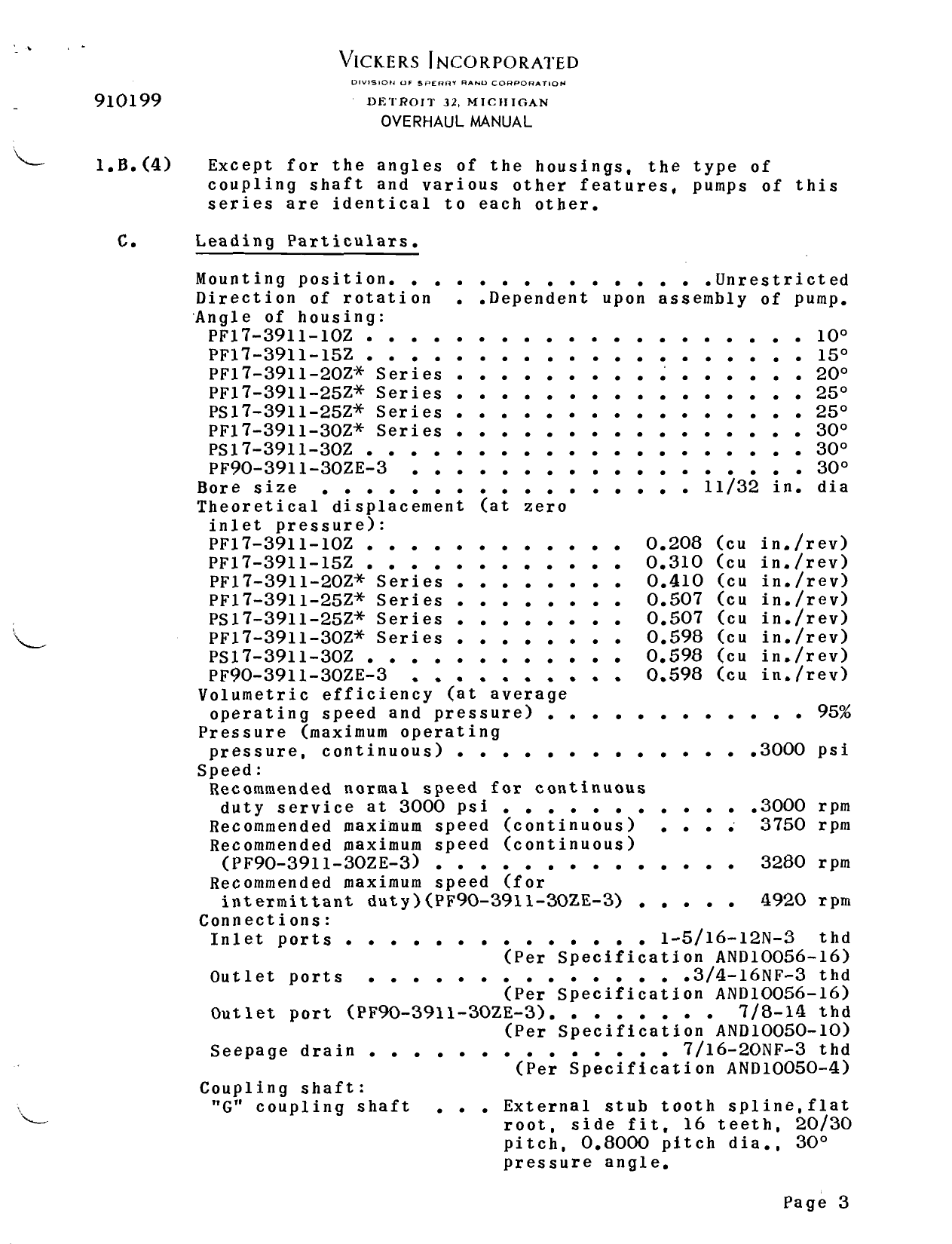 Sample page 7 from AirCorps Library document: Overhaul Manual for PF & PS17-3911 Series Constant Displacement Hydraulic Pumps 