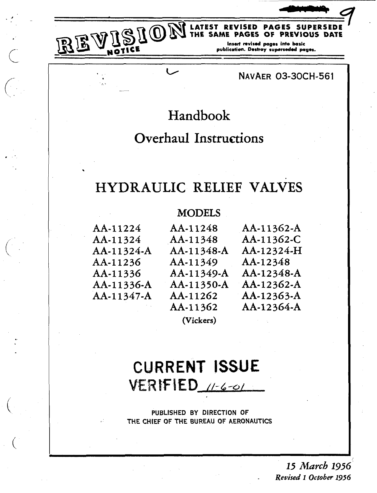 Sample page 1 from AirCorps Library document: Overhaul Instructions for Hydraulic Relief Valves 