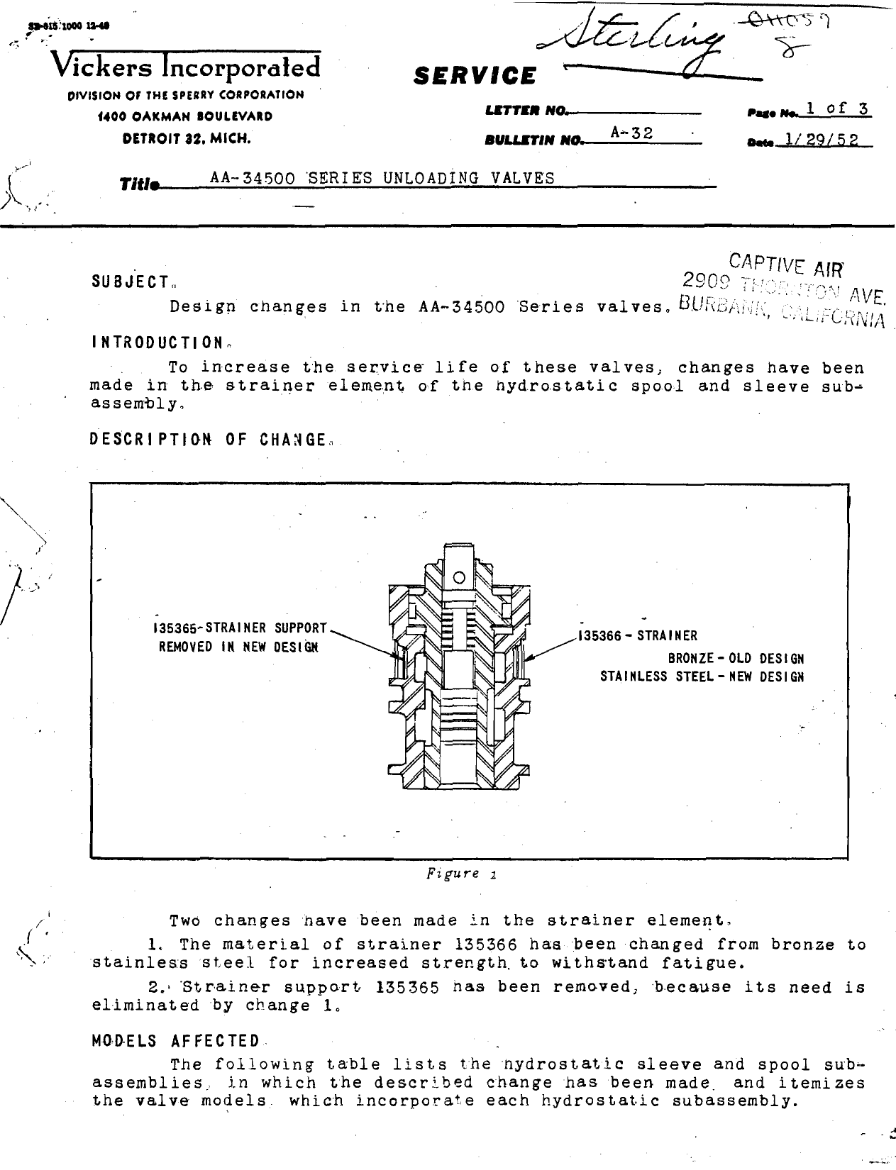 Sample page 1 from AirCorps Library document: Design Changes in the AA-34500 Series Valves 