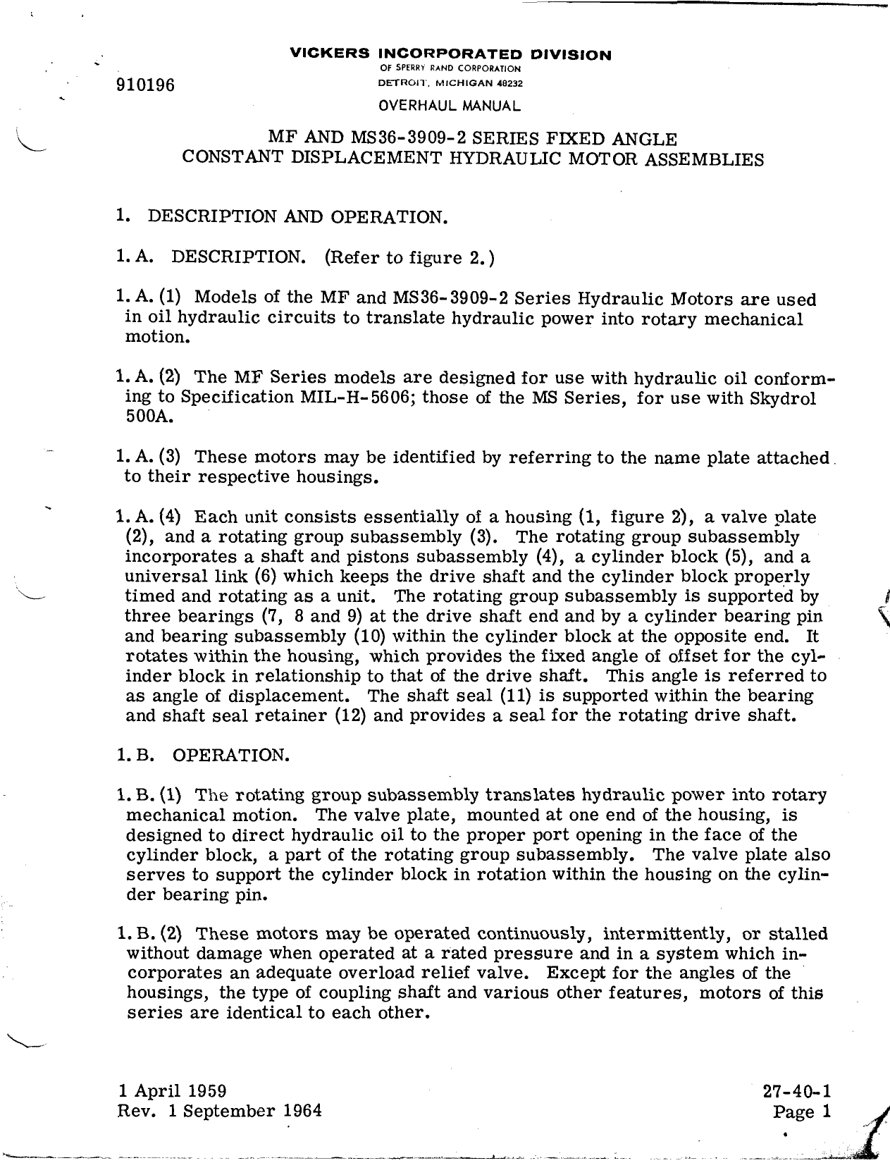 Sample page 5 from AirCorps Library document: Overhaul Manual for MF & MS36-3909-2 Constant Displacement Hydraulic Motor Assemblies