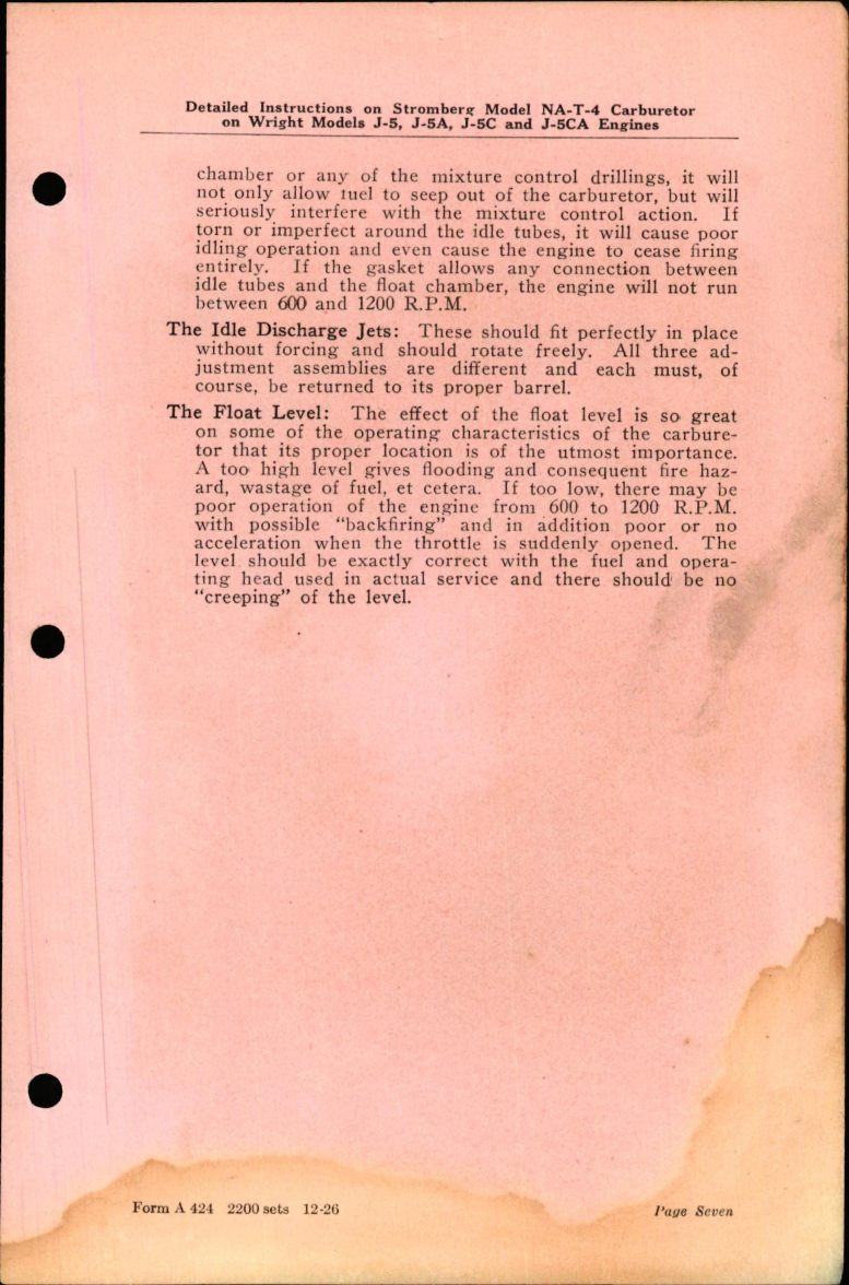 Sample page 7 from AirCorps Library document: Detailed Instructions on Stromberg Model NA-T-4 Carburetors on Wright Models J-5, J-5A, J-5C, and J-5CA Engines,