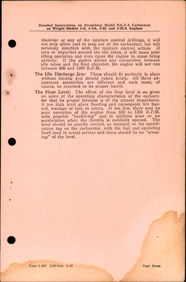 Sample page 7 from AirCorps Library document: Detailed Instructions on Stromberg Model NA-T-4 Carburetor on Wright Models J-5, J-5A, J-5C, and J-5CA Engines