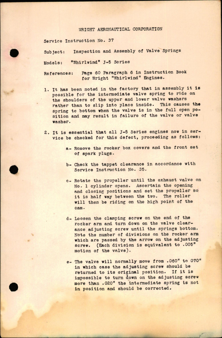Sample page 1 from AirCorps Library document: Inspection and Assembly of Valve Springs for Whirlwind J-5 Series