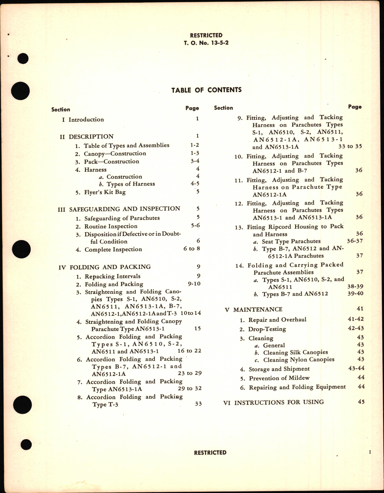 Sample page 5 from AirCorps Library document: Operation and Service Instructions for Parachutes Conventional Type Man Carrying, 