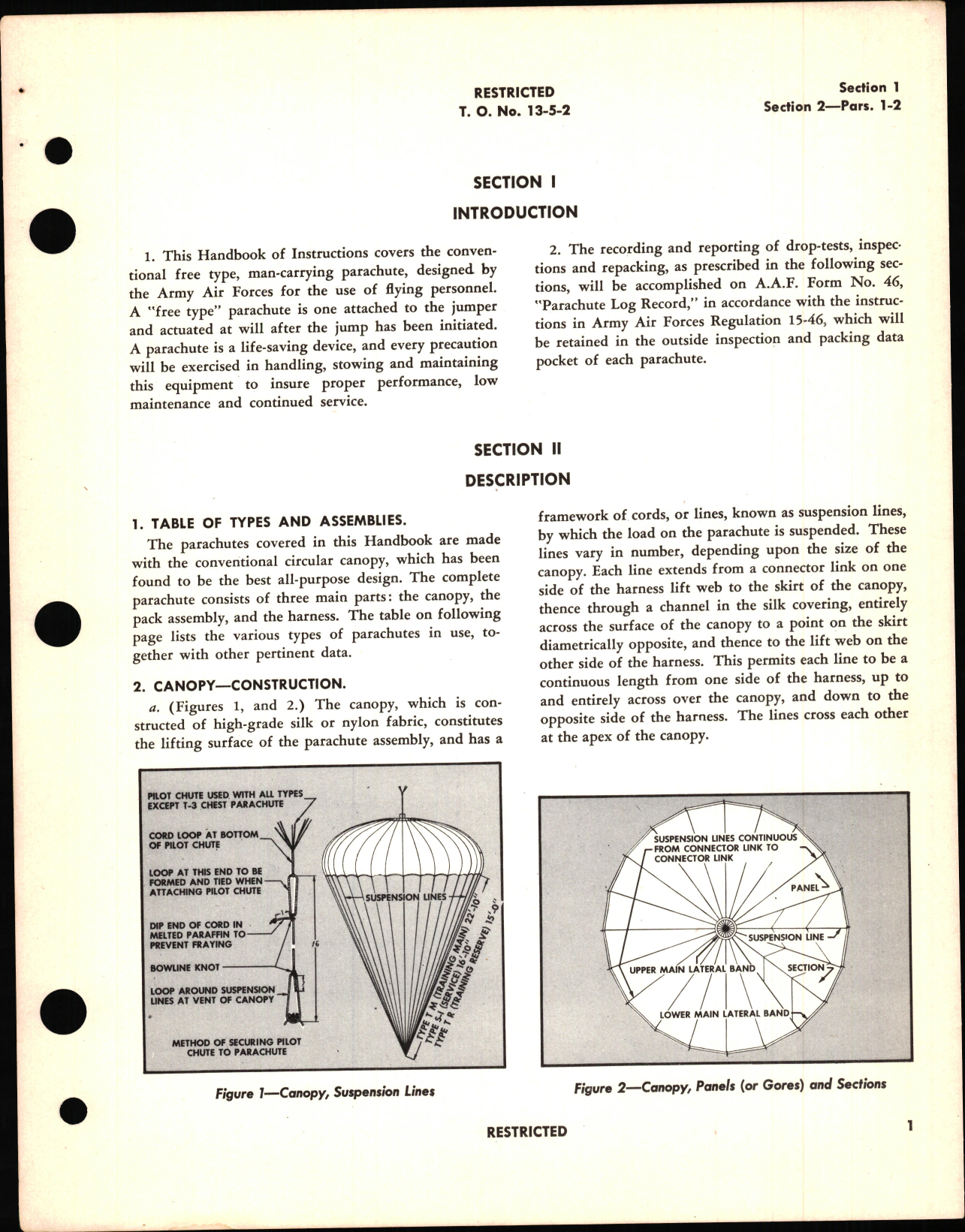 Sample page 7 from AirCorps Library document: Operation and Service Instructions for Parachutes Conventional Type Man Carrying, 