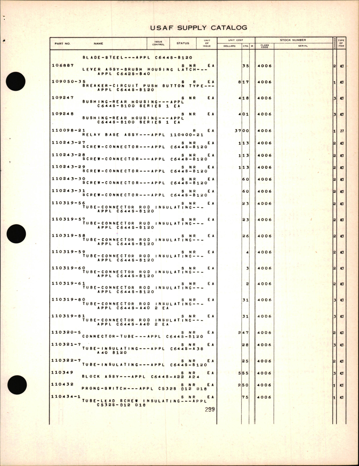Sample page 9 from AirCorps Library document: USAF Supply Catalog Class 03-A Code 4000 Propellers and Related Parts