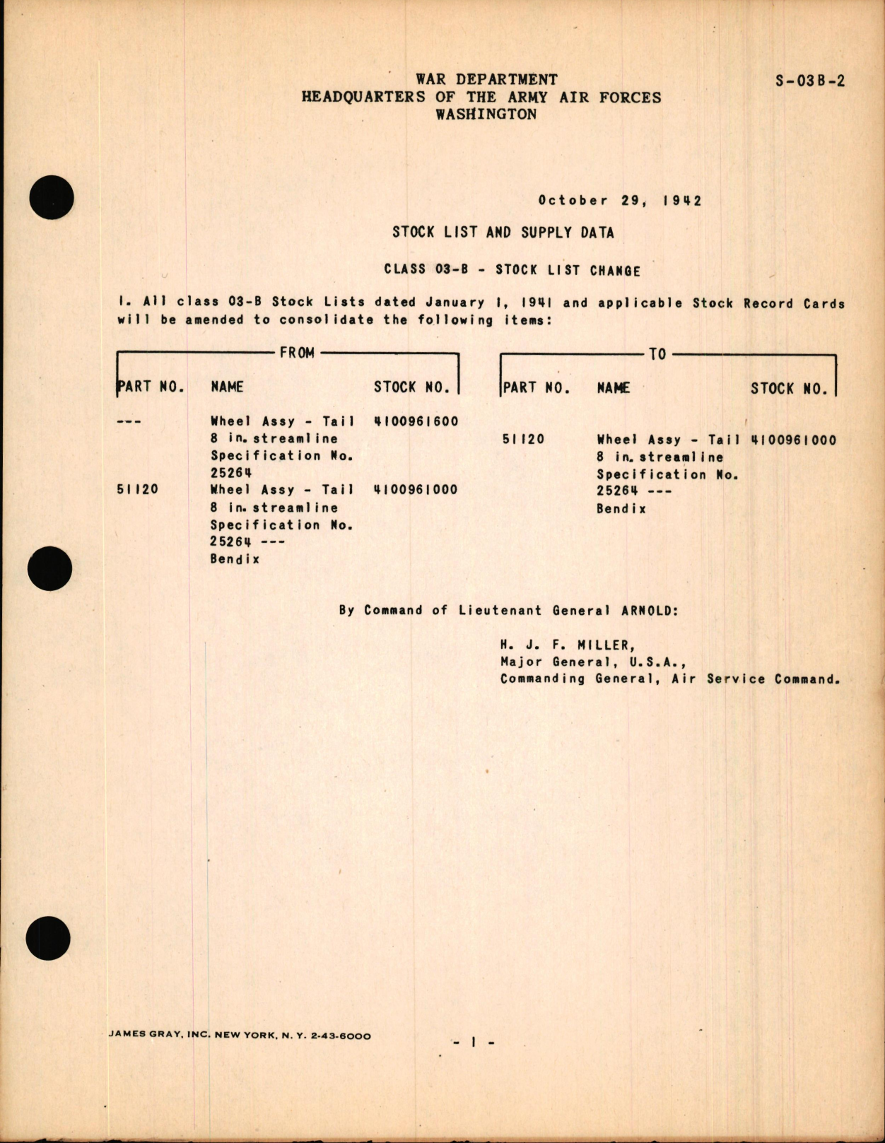 Sample page 1 from AirCorps Library document: Stock List Change for Class 03-B