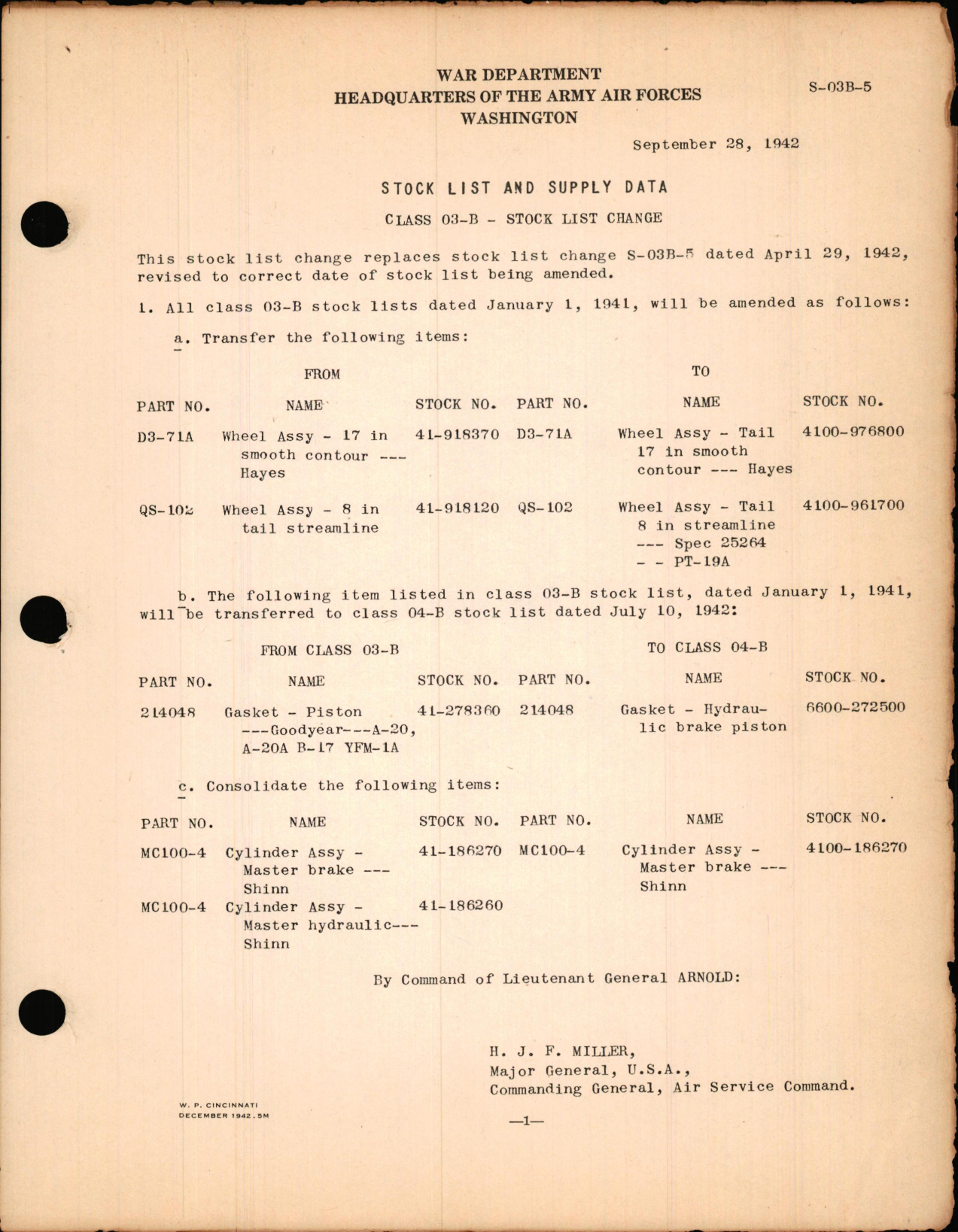 Sample page 1 from AirCorps Library document: Stock List Change for Class 03-B