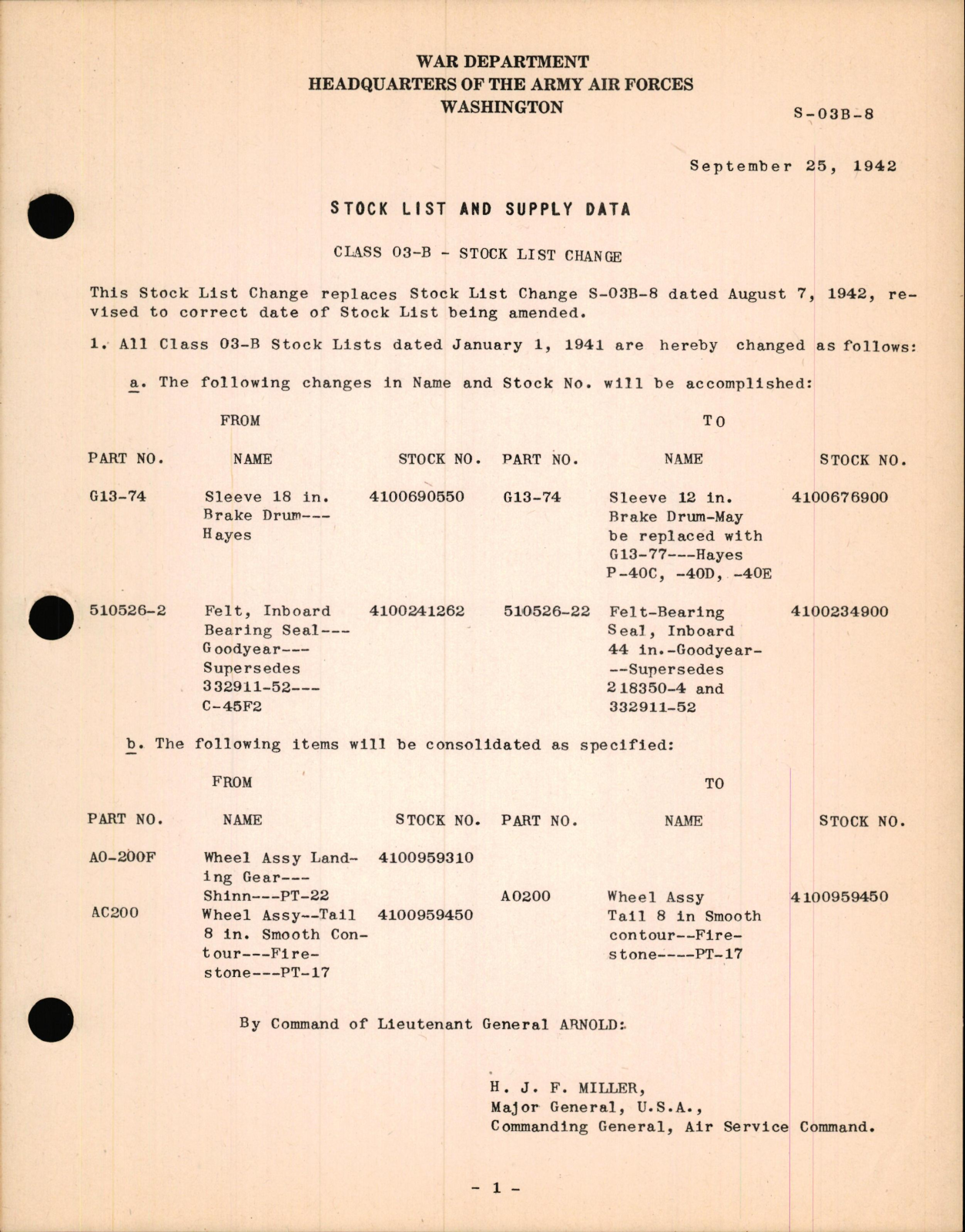 Sample page 1 from AirCorps Library document: Stock List Change for Class 03-B