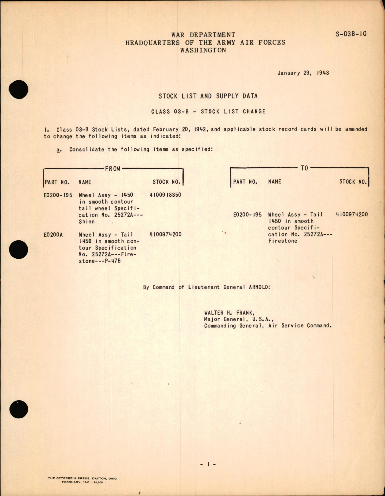 Sample page 1 from AirCorps Library document:  Stock List Change for Class 03-B