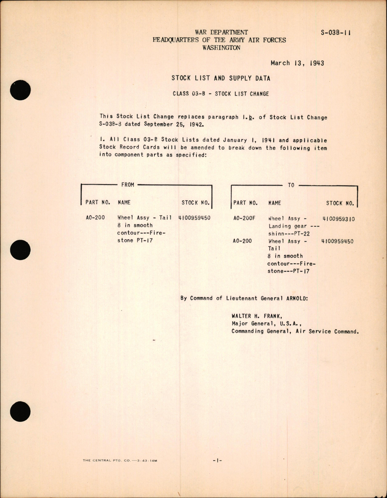 Sample page 1 from AirCorps Library document: Stock List Change for Class 03-B`