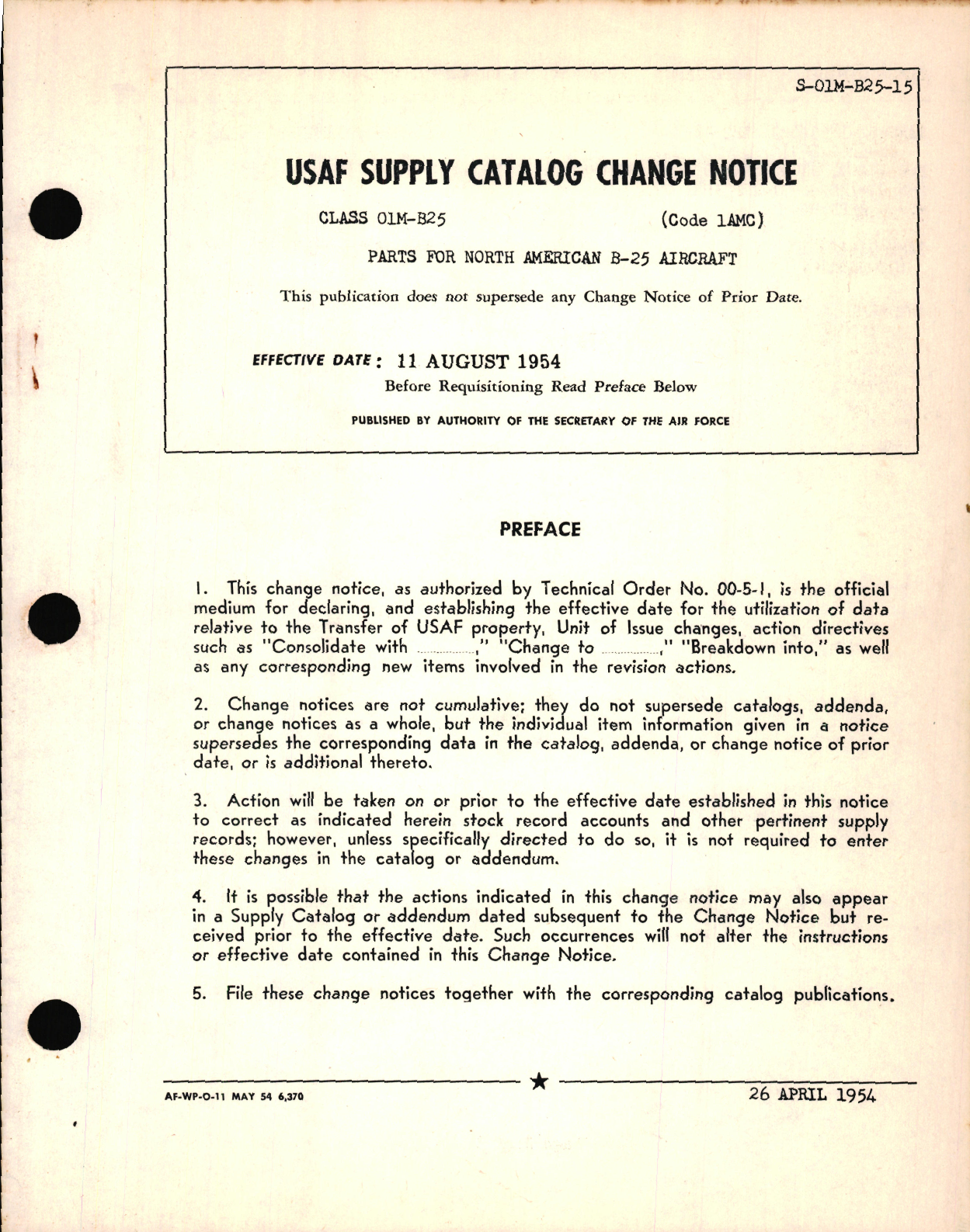 Sample page 1 from AirCorps Library document: Change Notice for Parts for North American B-25 Aircraft, 