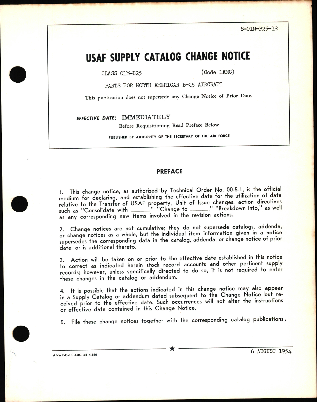 Sample page 1 from AirCorps Library document: Change Notice for Parts for North American B-25 Aircraft