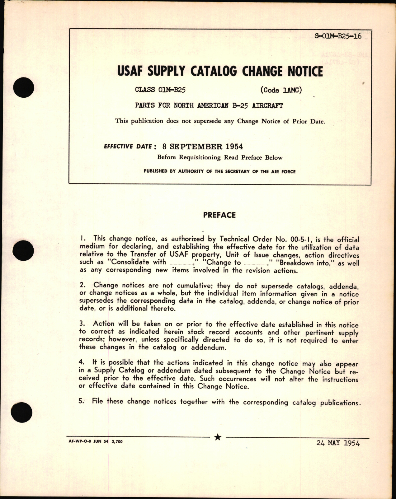 Sample page 1 from AirCorps Library document: Change Notice for Parts for North American B-25 Aircraft