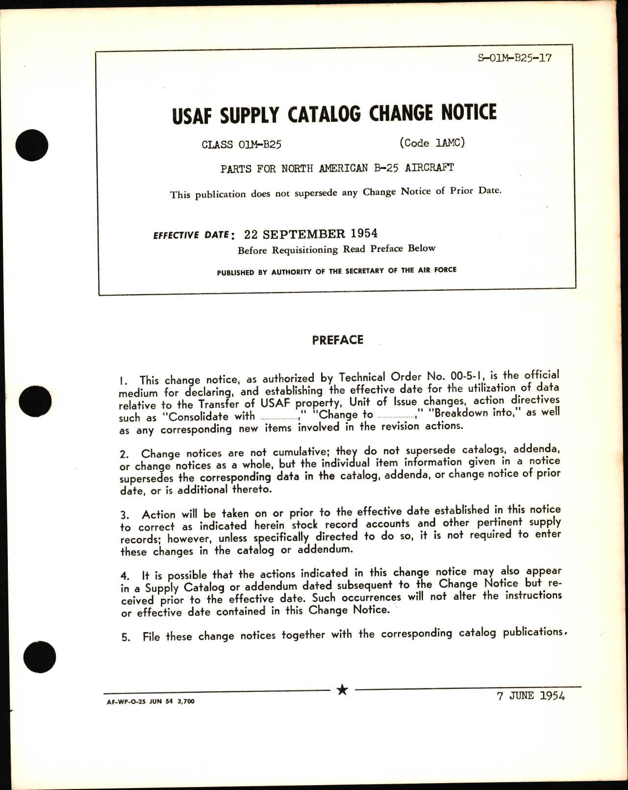 Sample page 1 from AirCorps Library document: Change Notice for Parts for North American B-25 Aircraft